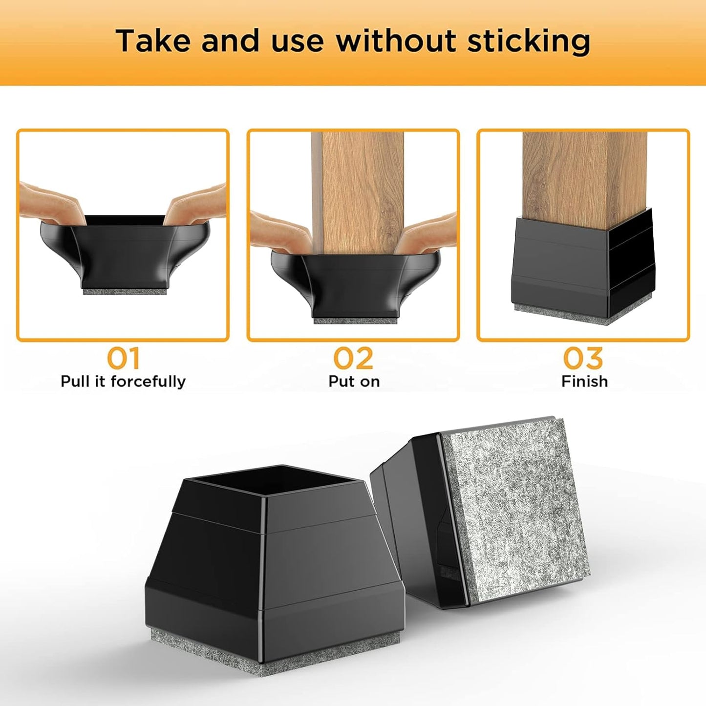 CHWM Square Chair Leg Protectors for Hardwood, 16Pcs Silicone Chair Legs Caps to Prevent Floor from Scratches and Reduce Noise, Easy to Move,(1.5 Inch Black).