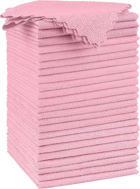 Orighty Microfiber Cleaning Cloth, 24 Pack Highly Absorbent Cleaning Supplies, Reusable Clean Rags for House, Microfiber Cloth for Kitchen, Window, Car Care, 11.5x11.5 inch Pink