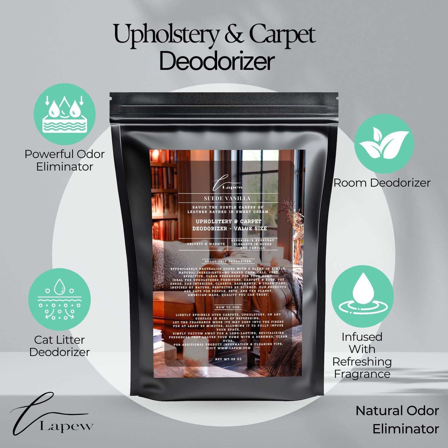 Suede Vanilla Carpet Freshener Powder Refill 36 oz | Powerful Odor Eliminator for Home | Upholstery Deodorizer | Carpet Deodorizer | Pet Urine | Cat Litter Box