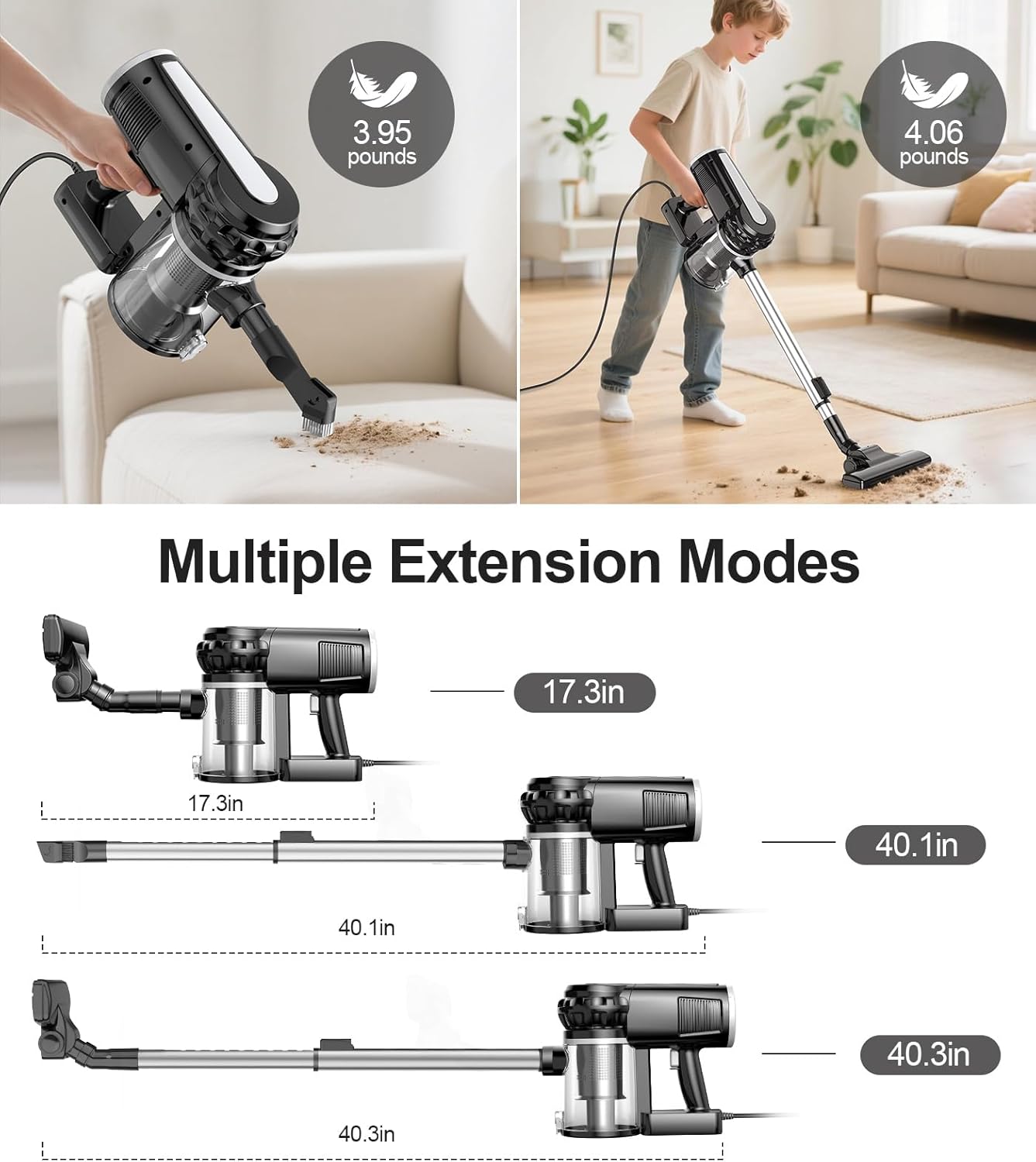 qimedo Corded Stick Vacuum Cleaner C1, 600W Plug in Stick Vacuum Cleaner for Home, Best Handheld Vacuum with Cord, Lightweight Vacuum Cleaners for Hard Floor, Carpet,Pet Hair