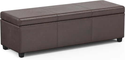 SIMPLIHOME Avalon 54 inch Wide Contemporary Rectangle Extra Large Storage Ottoman Bench in Distressed Brown Vegan Faux Leather, Assembled, for The Living Room, Entryway and Family Room