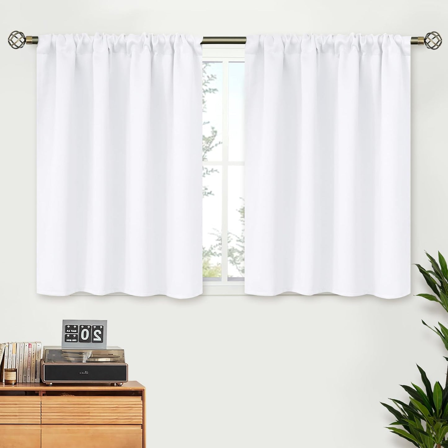 BGment White Short Curtains 30 Inches Length for Small Window - Rod Pocket Privacy Drapes for Kitchen Over Sink Bathroom Basement Cafe, 2 Panels, 42 x 30 Inch