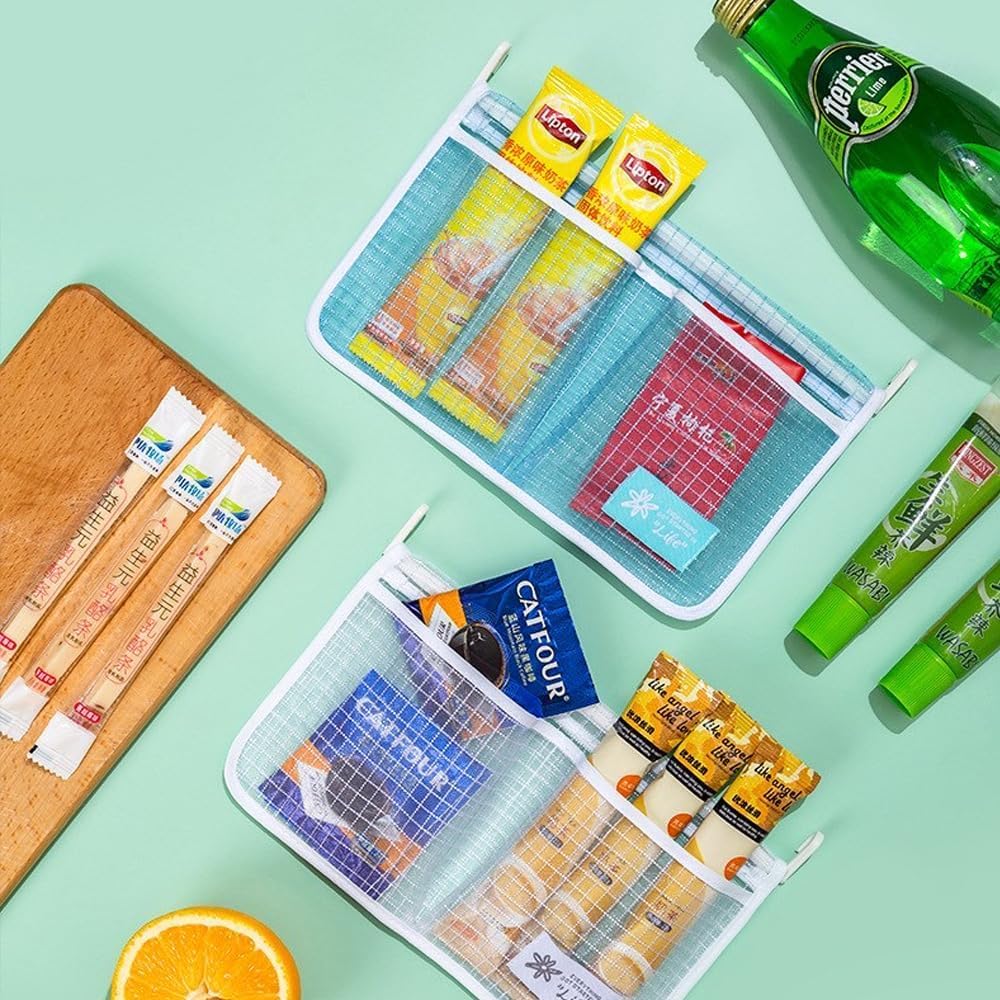 4PCS Refrigerator Door Organizer Set, Fridge Hanging Mesh Bag for Kitchen Storage Bag, Household Sundries Sorting Bag Used to Refrigerator Side Door, Only for Small Objects Containers