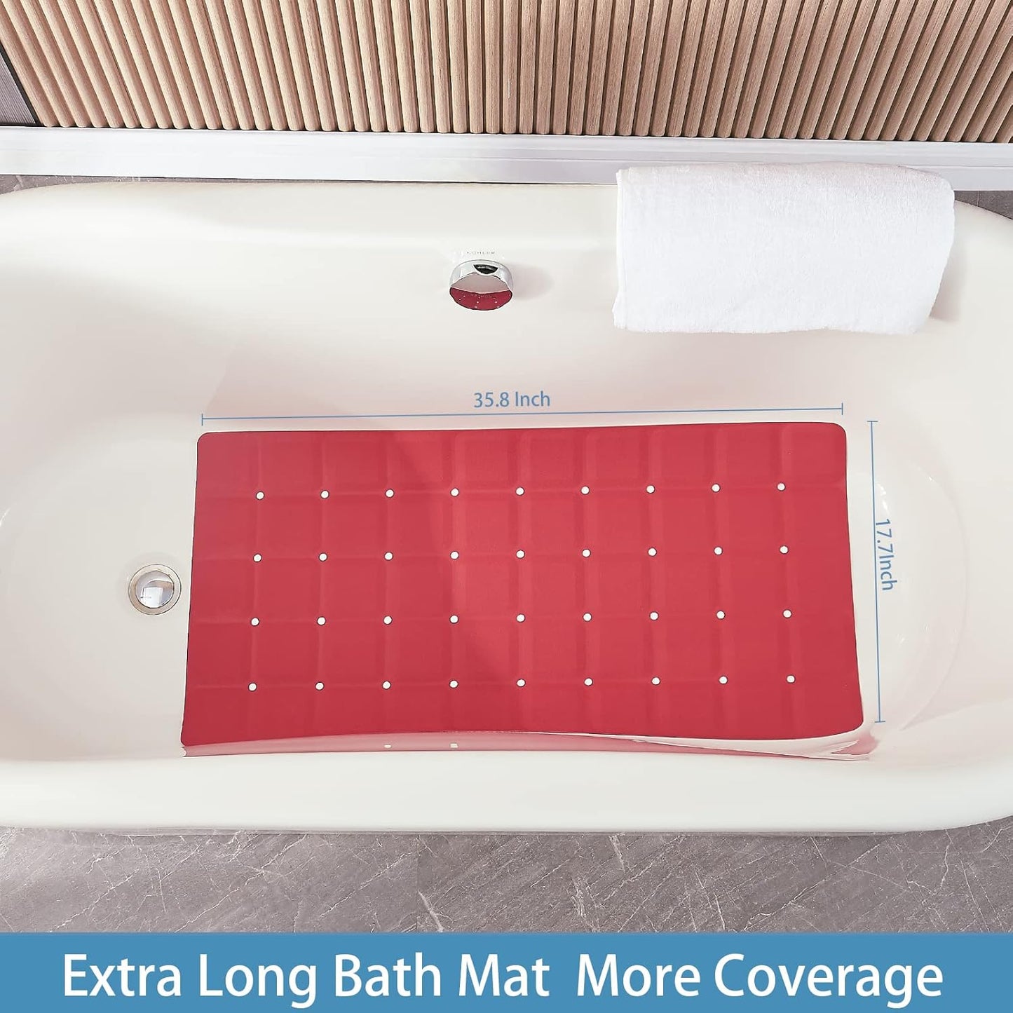 Foldable Silicone Bathtub Mat: Jumbo Size Heavy Duty Safety Bath Mat for Tub Without Suction Cups Non Slip Bath & Shower Mat for Textured, Reglazed, Refinished Tub (Crimson Red, 35.8 x 17.7)