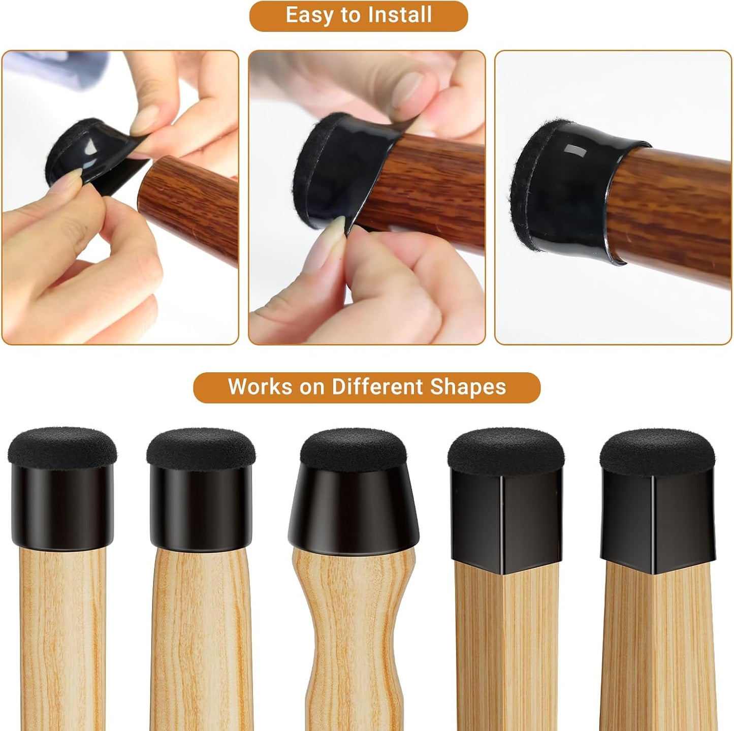 24 PCS Silicone Chair Leg Floor Protectors Medium Fit (1"-1.2") Rubber Felt Furniture Pads Chair Legs Caps/Covers for Hardwood Floors, Tile from Scratches & Reduce Noise - Round, Black