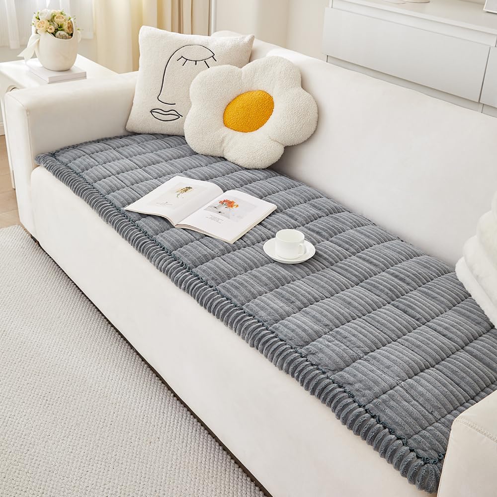 Couch Cover for Dogs Washable, Fuzzy Pet Couch Covers for 3 Cushion Sofa Pet Friendly, Non Slip Sofa Cover (Blue-Grey, 27.6" x 82.7"/70 x 210cm)