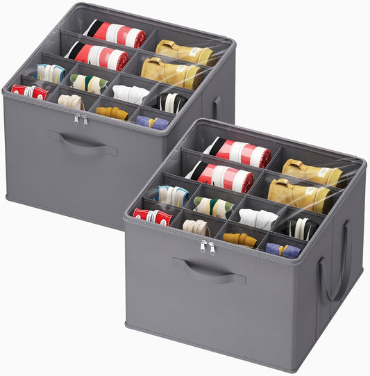 Lifewit Shoe Storage Organizer for Closet Fits 12-16 Pairs, Fabric Large Shoe Box Storage Containers with Clear Cover, Foldable Bins Fit for Boots Heels Sneakers 17"(L) x 17"(W) x 12.5"(H) 2 Pack Gray