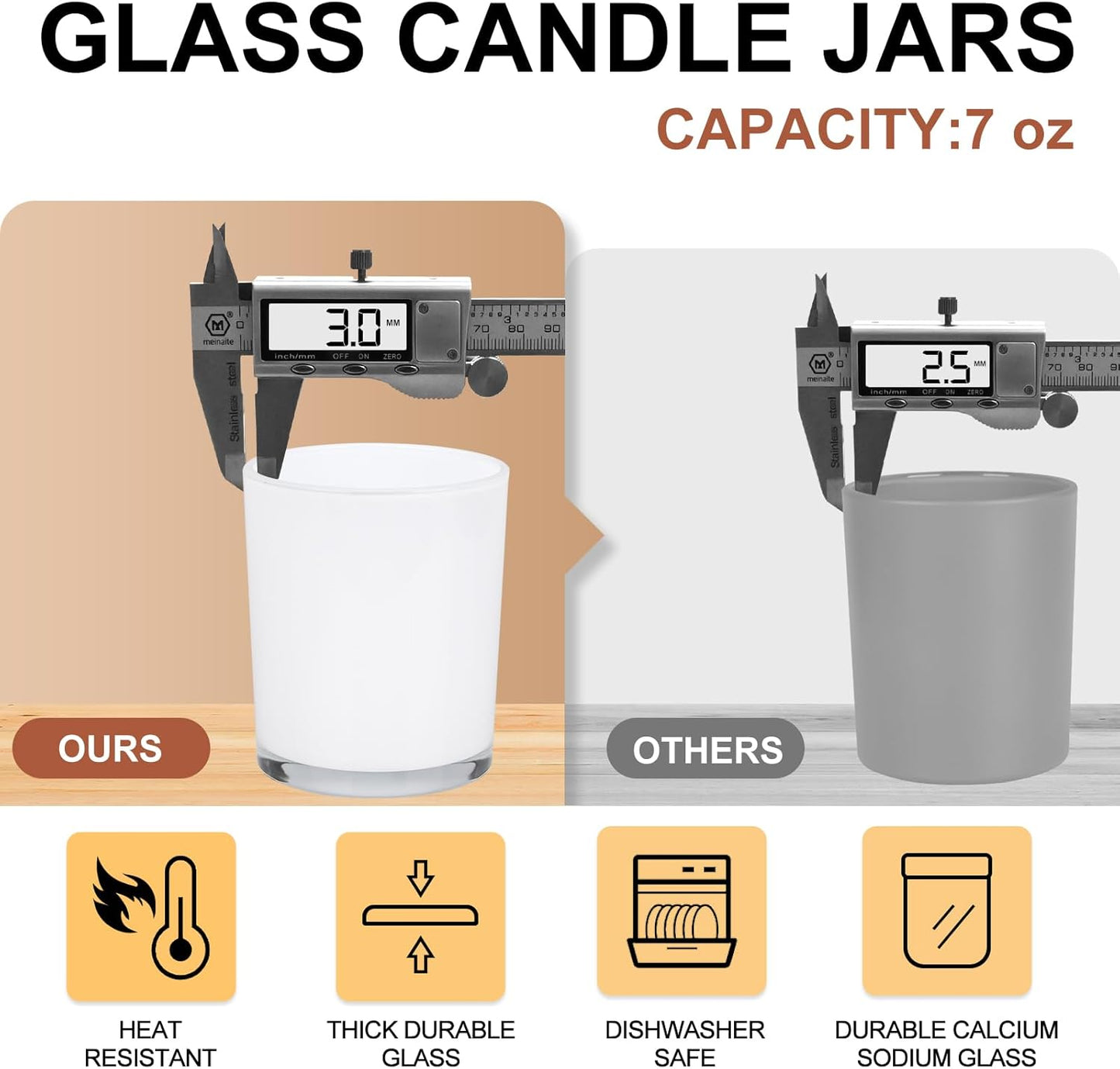 Thick Candle Jars for Making Candles 12 Pcs, 7 OZ Empty Jars with Wood Lids for Candle Making, Sample Container, White