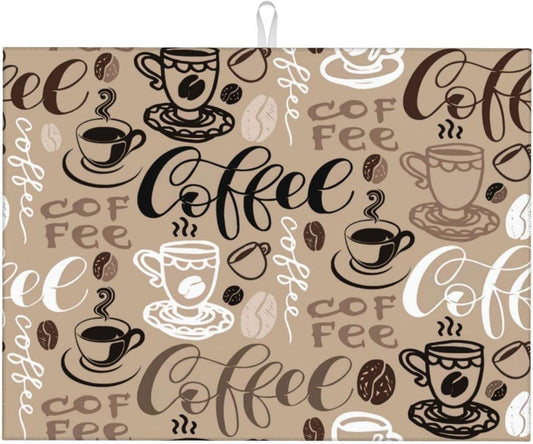 Brown Coffee Maker Beans Theme Microfiber Absorbent Reversible Dish Drying Mat For Kitchen Counter Xl Large Pad 18 X 24 Inch