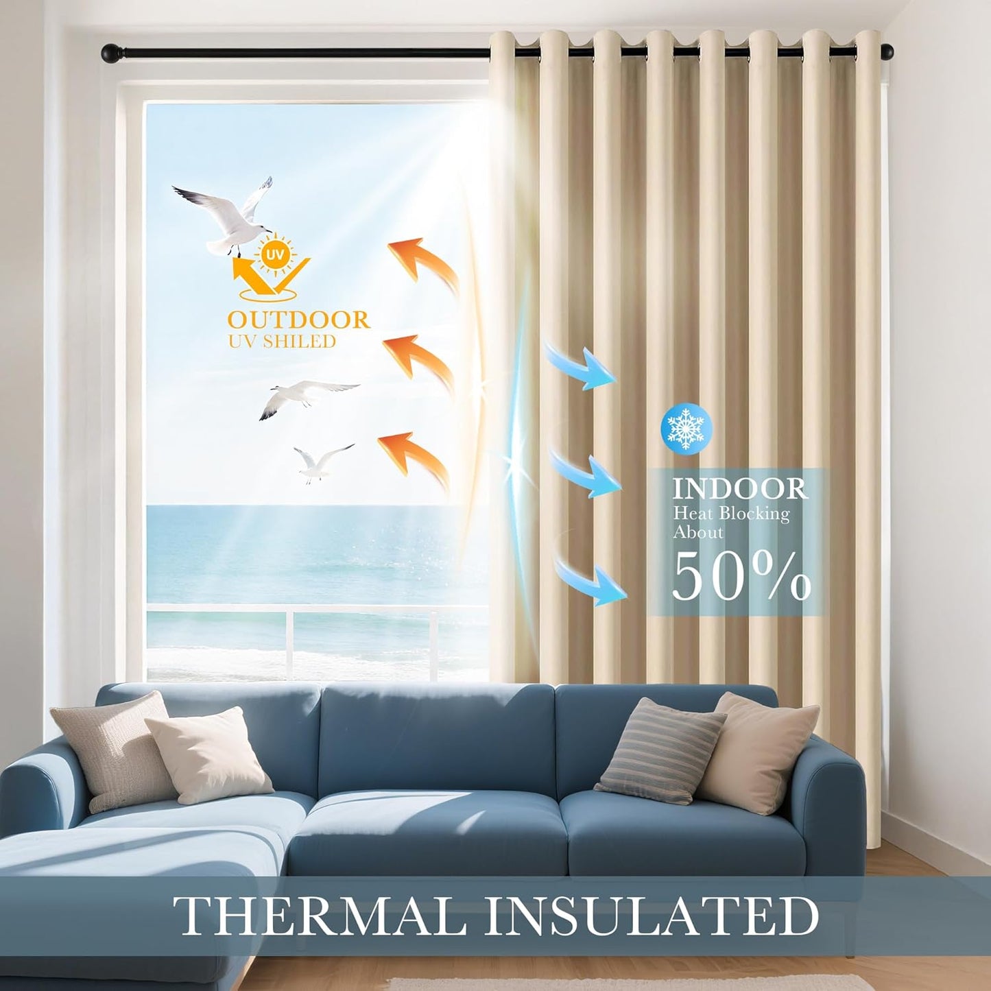 PONY DANCE Biscotti Beige Blackout Curtains 42x60 Inches for Bedroom - 2 Panels Room Darkening Curtains with Soundproof and Thermal Features. Grommet Window Drapes Ideal for Living Room