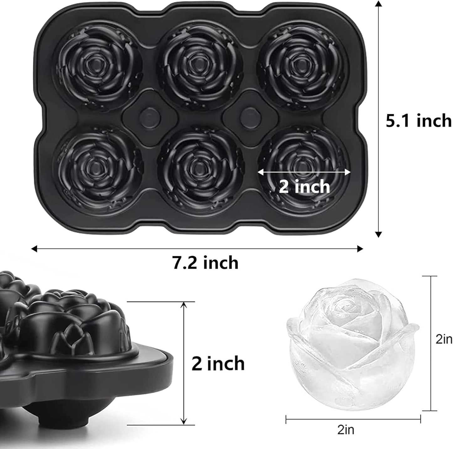 Rose Ice Cube Tray,ZACHDEE 2" Flower Silicone Ice Cube Tray With Covers,6 Easy Release Large Ice Ball for Cocktails, Drinks, Whiskey, Bourbon & Homemade Juice