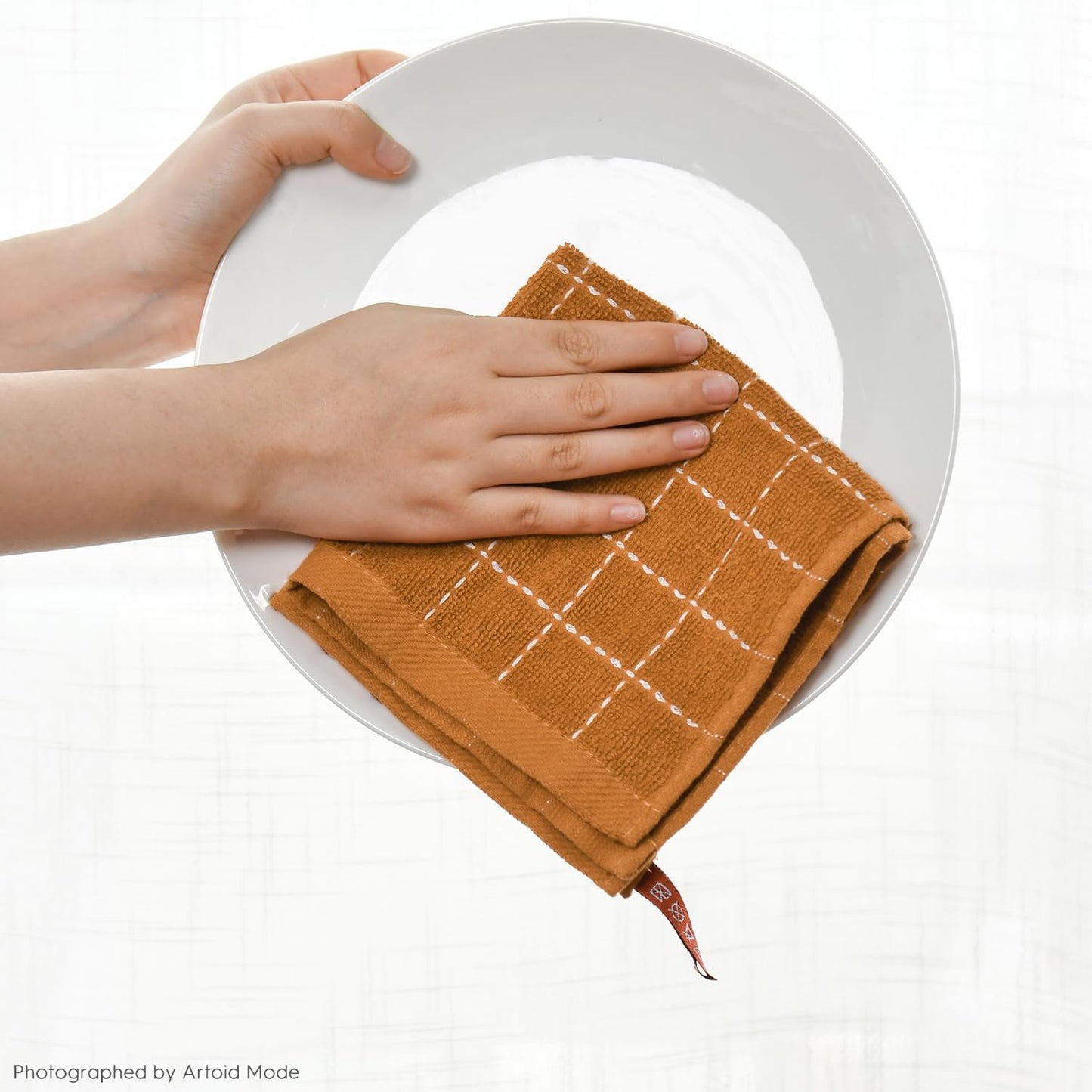 Artoid Mode Checkered Designed Cotton Black Caramel Terry Kitchen Dish Cloths, 12x12 Inch Soft Absorbent Quick Drying Cleaning Kitchen Rags Set of 6