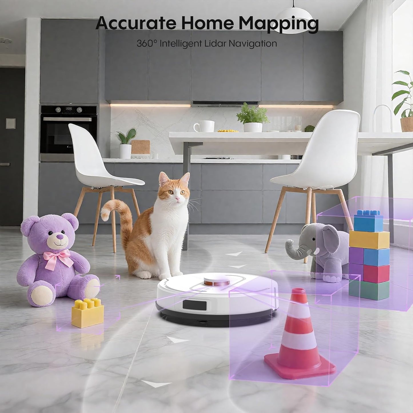 Bagotte Robot Vacuum and Mop Self Emptying, 5000Pa Suction, 60-Day Hands-Free, LiDAR Navigation, Smart Mapping, No-Go Zones, Wi-Fi/Alexa App Control for Pet Hair, Hard Floors, Carpets