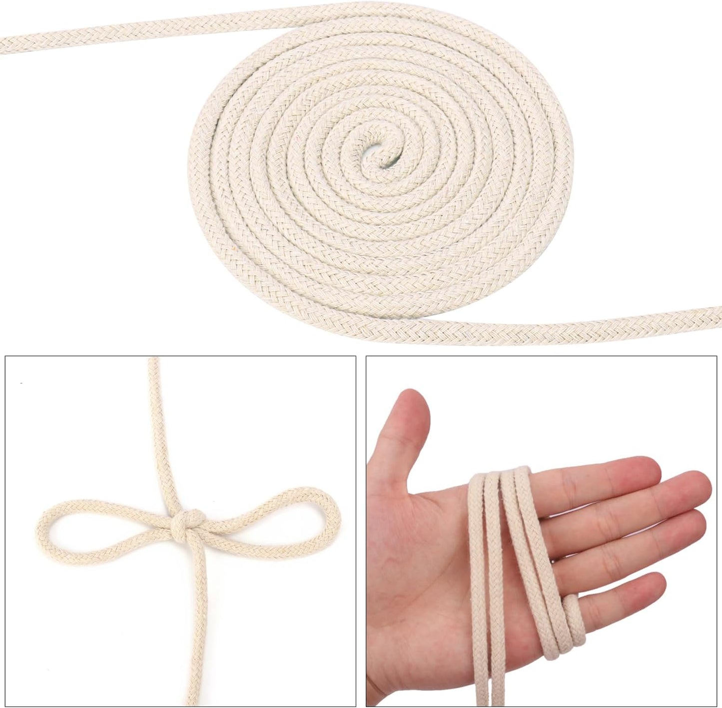 3/16 Inch Cotton Clothesline Rope - 500 Feet All-Purpose Outdoor Clothesline Rope, Soft White Cotton Rope for Laundry & Crafts