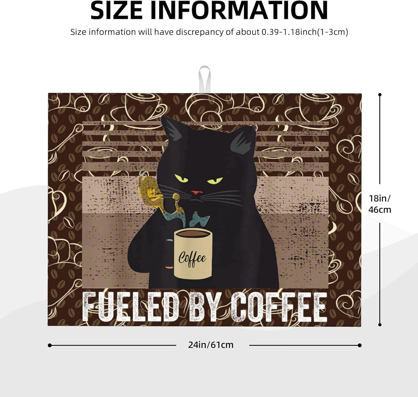 Vintage Cat Dish Drying Mat for Kitchen Counter Absorbent Reversible Retro Coffee Drying Pad Kitchen Decor Dish Drainer Rack Mats 18"x24"