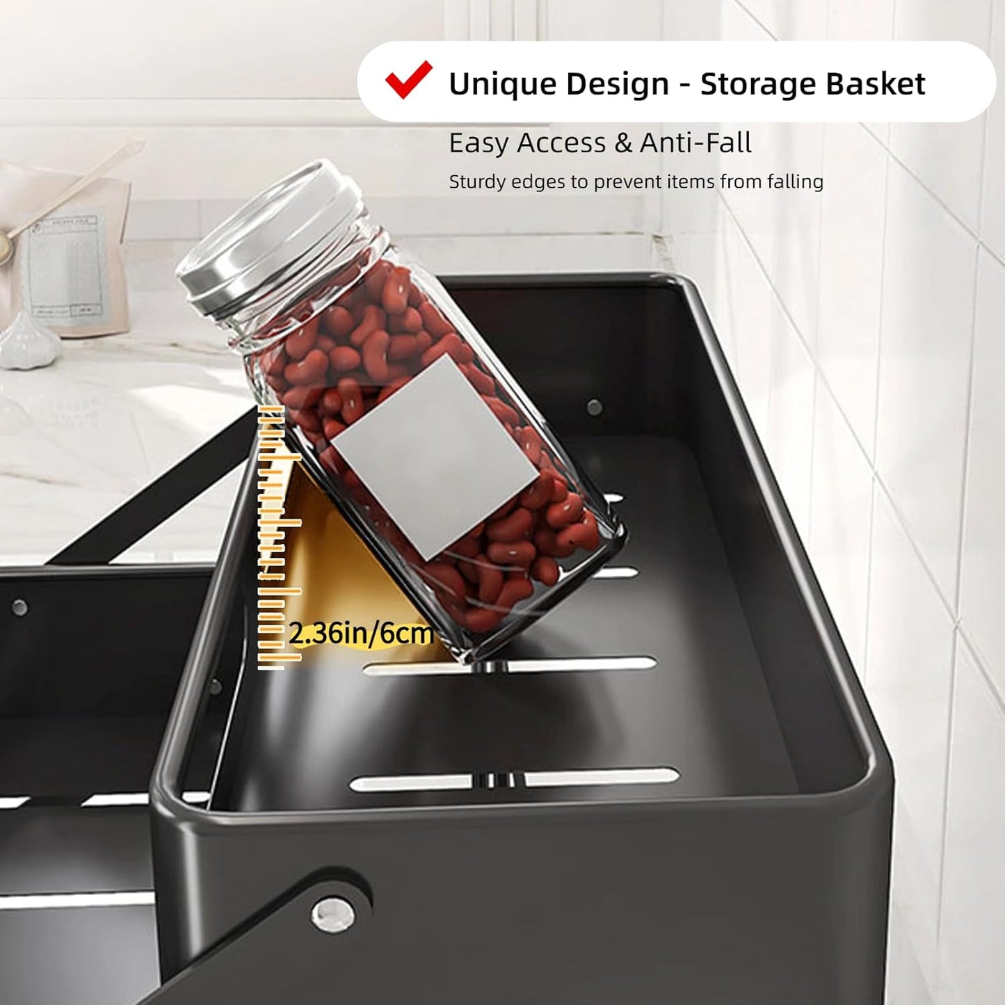 Bokelai Spice Rack 3 Tier Foldable Seasoning Organizer Jars Storage Holder Step Shelf for Cabinet Kitchen Countertop Pantry Coffee Bar Black