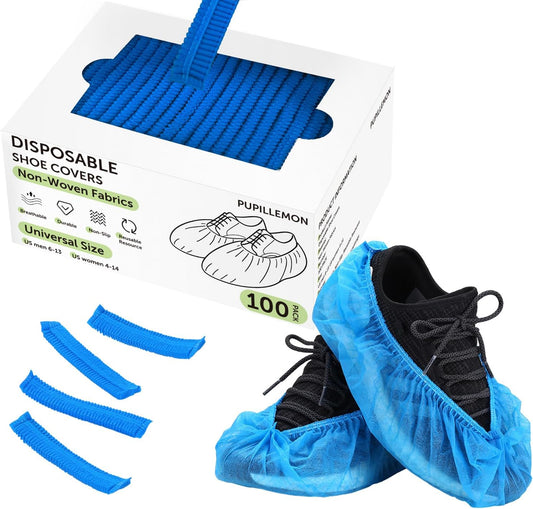 100Pcs(50 Pairs) Non-Woven Shoe Covers Disposable Non Slip for Indoors, Breathable | Durable | Boot Covers, Fits Up to Size 13 US Men (Blue)