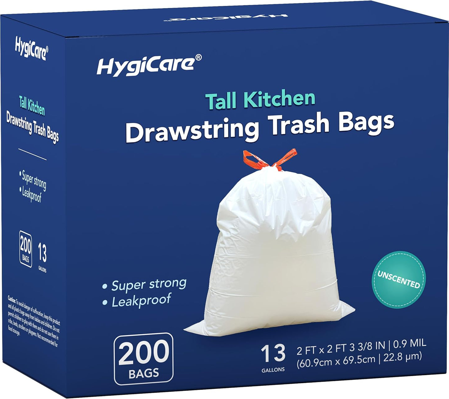 13 Gallon Tall Kichen Trash Bags, Unscented 200 Count Drawstring Garbage Bags, Pre-Separated, Ultra Strong, Leakproof, Sturdy, White