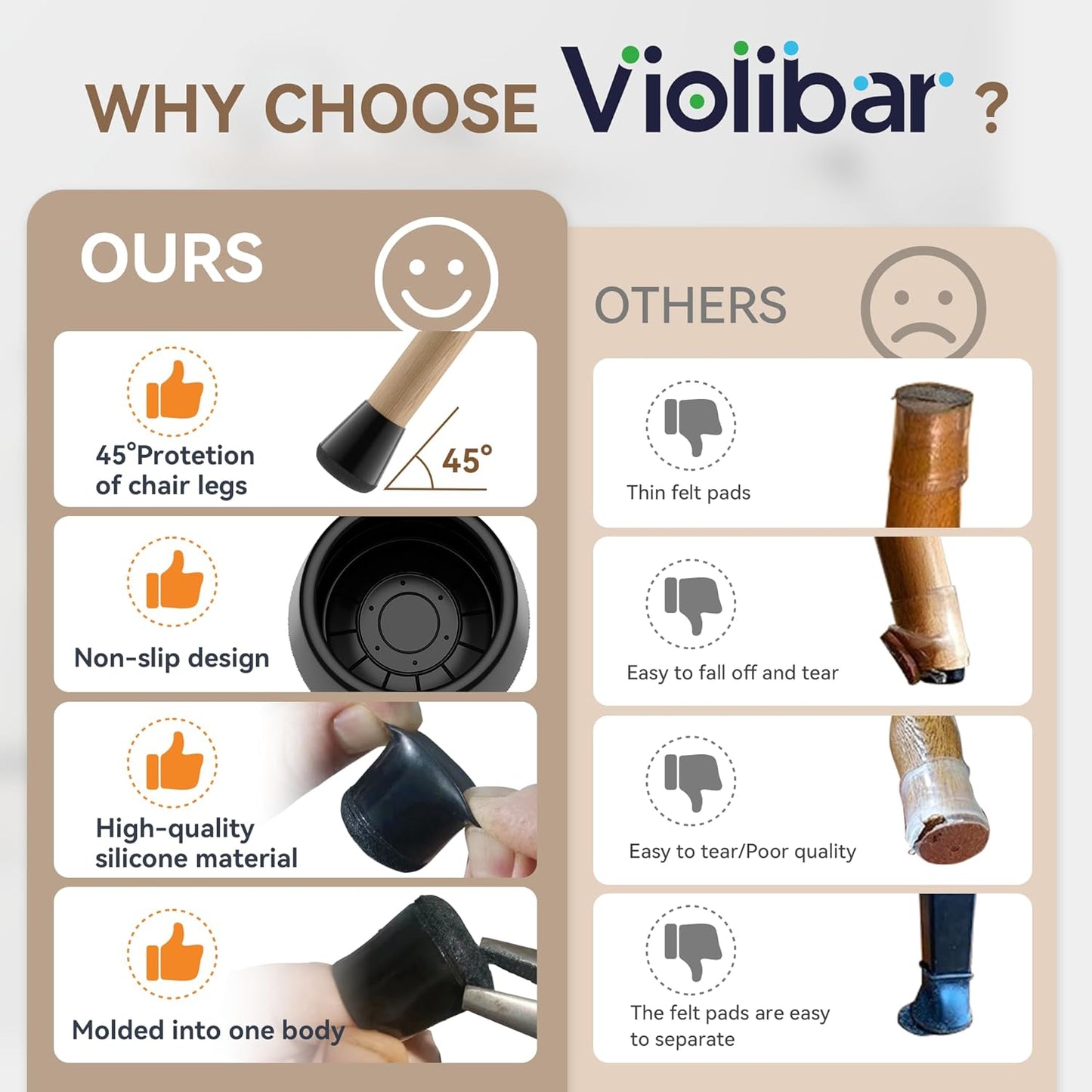 24PCS Upgraded Silicone Chair Leg Floor Protectors for Hardwood Floors, Furniture Sliders for Chair Legs, 360°Felt Pad Bottom Wrapped Thickening Furniture Pads Cap Covers to Scratch and Reduce Noise