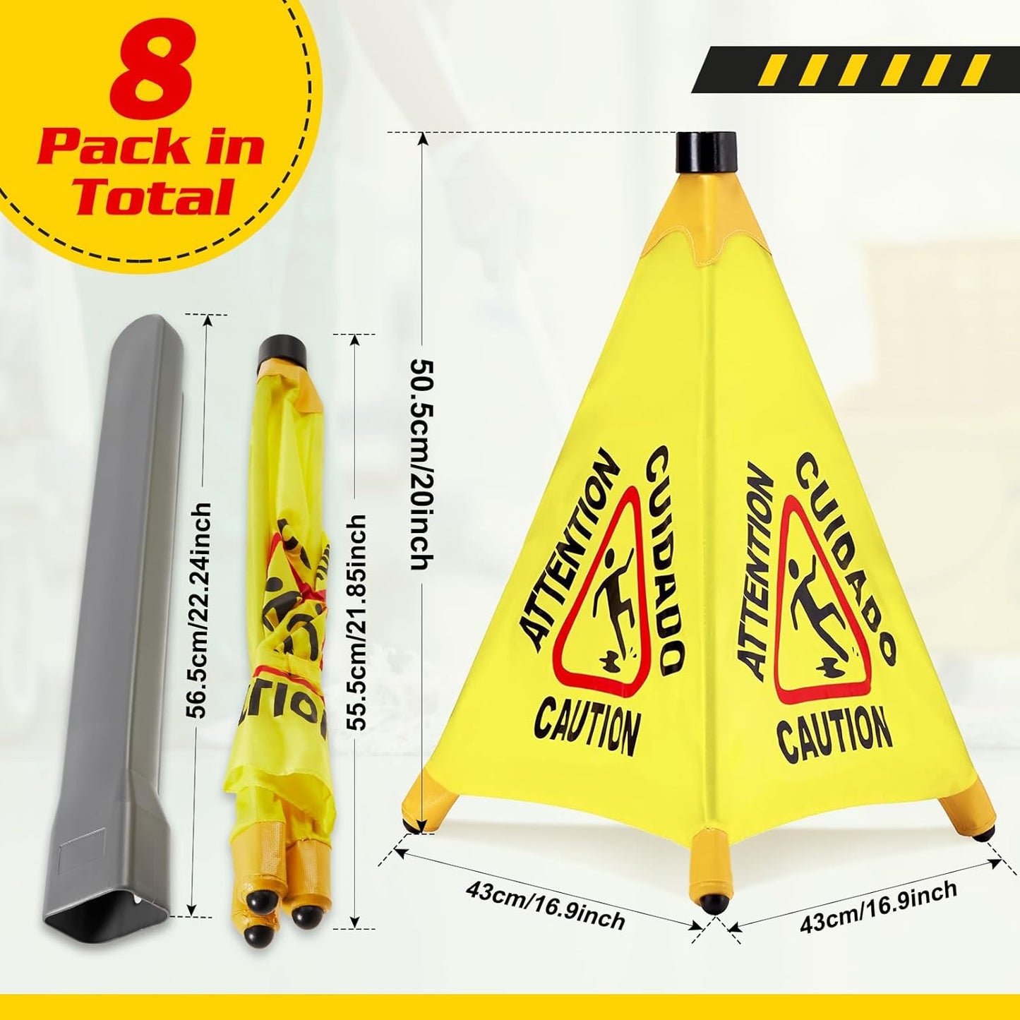 2 Pcs Pop up Wet Floor Sign with Storage Tube 20 Inch Wet Safety Signs Commercial Caution Safety Cone Pop up Caution Sign for Commercial Stores Grocery Restaurant Restroom Office Use