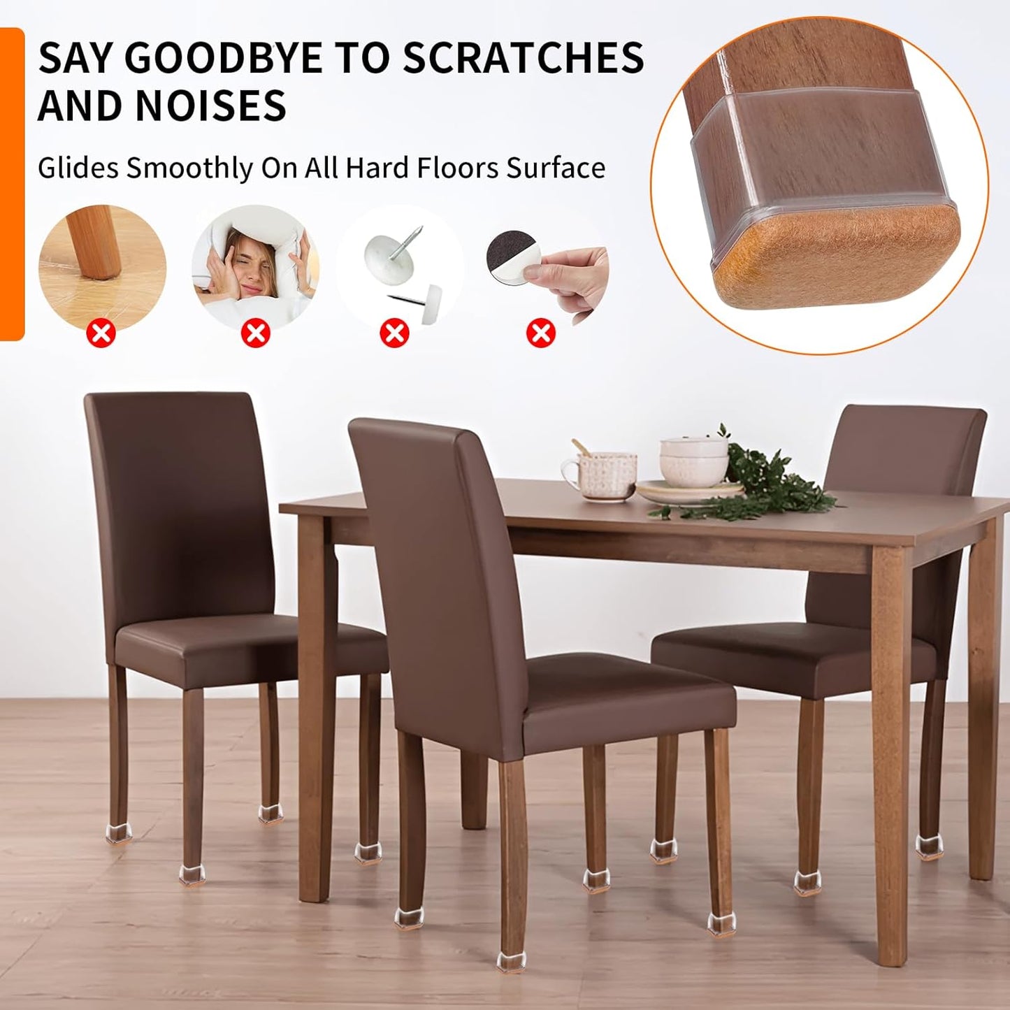 Ezprotekt 8 Pcs Rectangle Clear Silicone Chair Leg Floor Protectors, Rectangle Felt Felt Furniture Pads Caps Covers for Chair Table Desk, Anti- Scratches and No Noise (Fit L :1.3-1.7", W: 0.6-0.9")