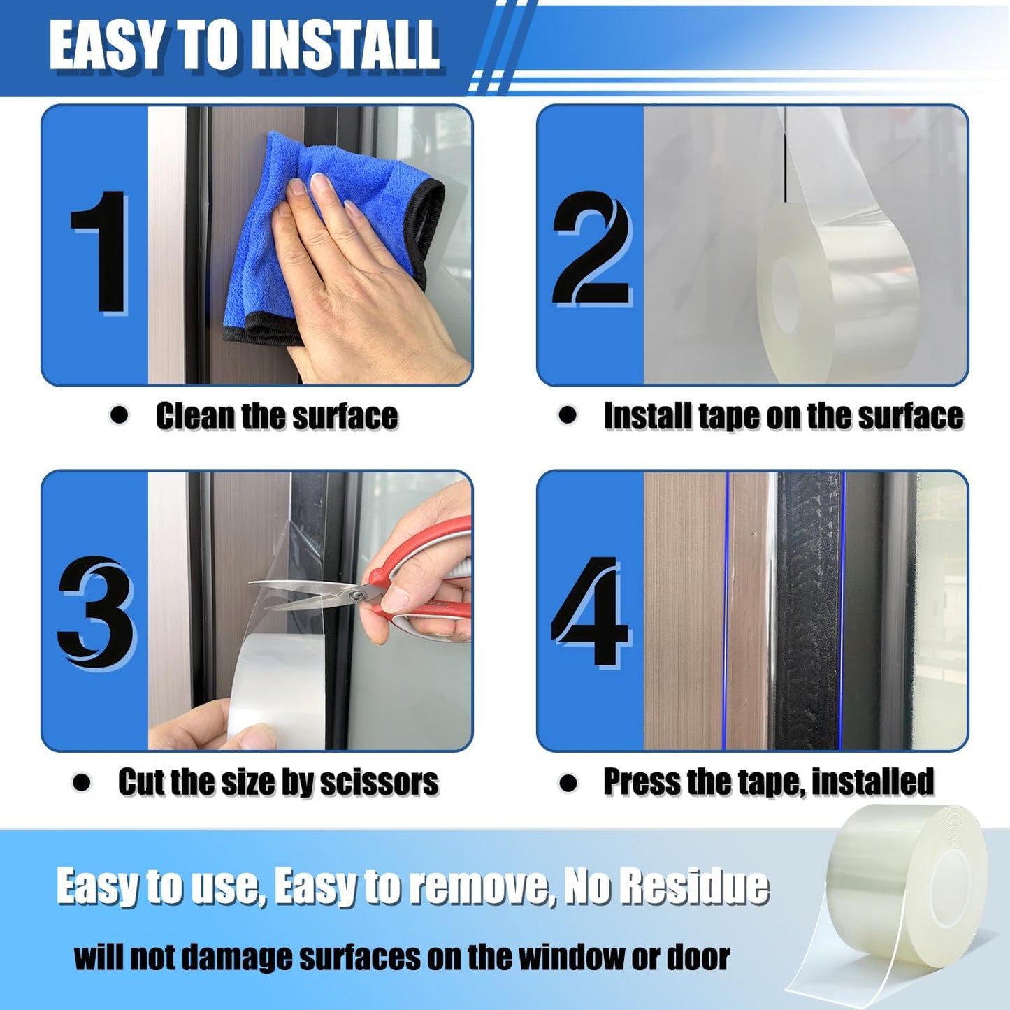 Window Weather Sealing Tape 2 in x 66 FT Weather Stripping Weatherproof Draft Stopper Clear Window Insulation Tape for Doors Windows Garages RVs Energy Saving Kit