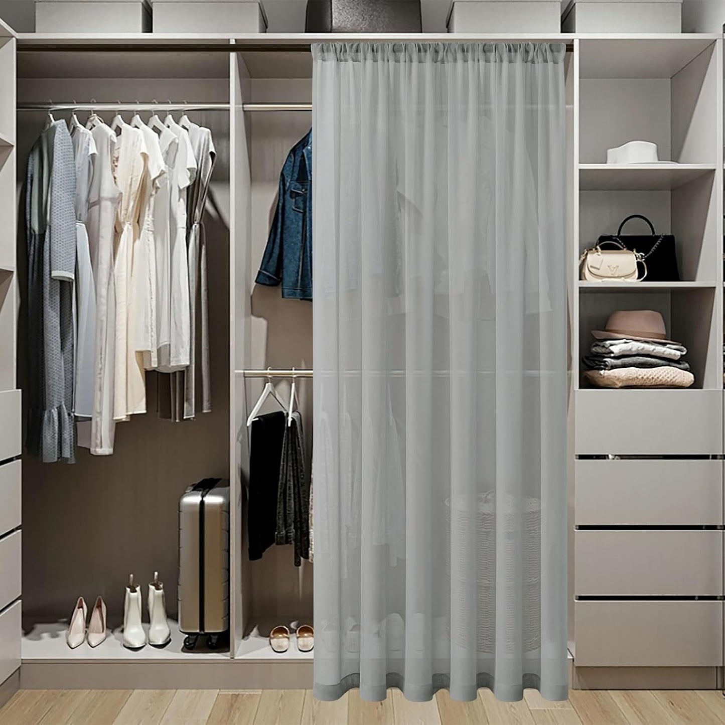 Tollpiz Small Sheer Door Curtain Closet Linen Textured Curtain Sheers Doorway Light Filtering Voile French Door Rod Pocket Curtains Patio Glass Door, 25 x 40 inches Long, Silver Grey, Set of 1 Panel