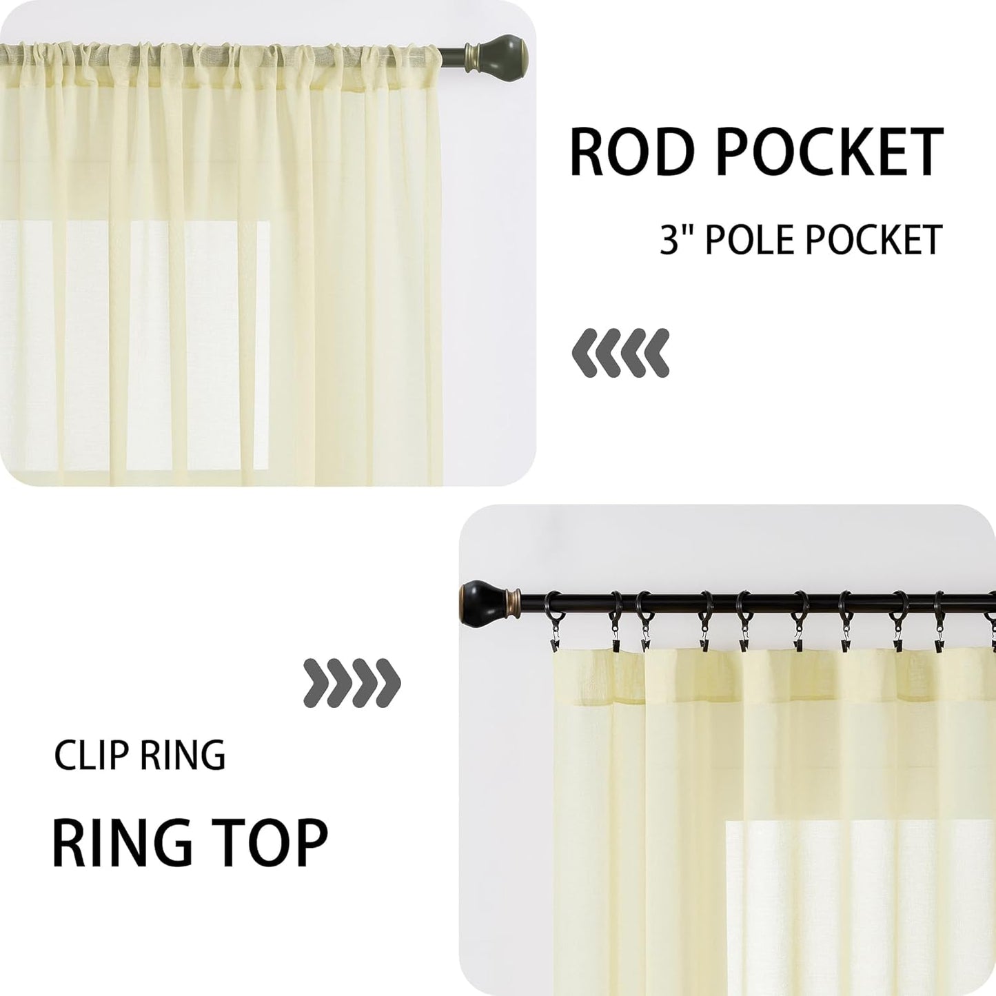 Tollpiz Sheer Door Curtain Closet Linen Textured Curtains Sheer Doorway Light Filtering Voile Patio Door Rod Pocket Curtain French Door, 54 x 72 inches Long, Transparent Yellow, Set of 1 Panel