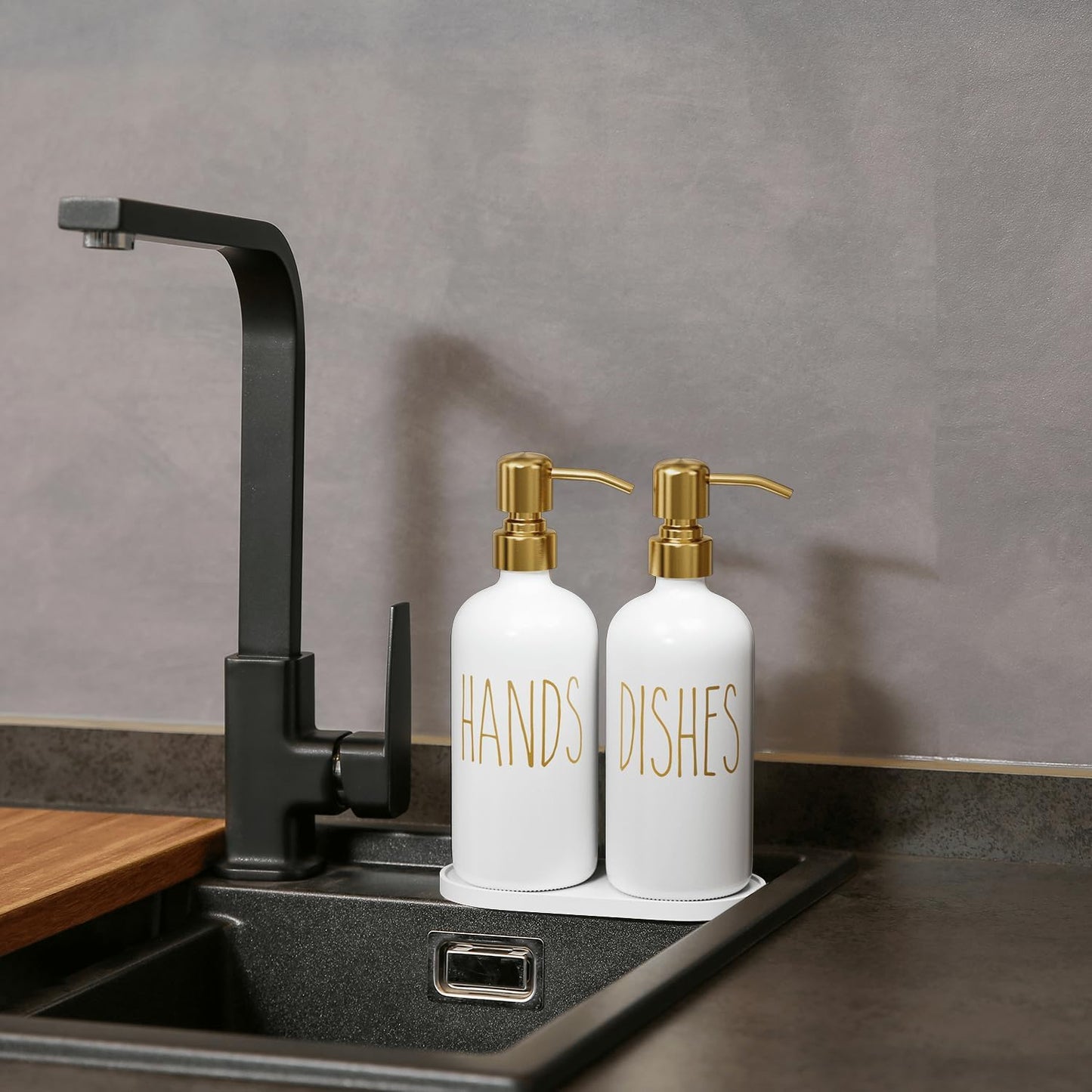 MOMEEMO Kitchen Soap Dispenser Set, Contains Dish and Hand Soap Dispenser, Suitable for Kitchen Counter Decor. (White)