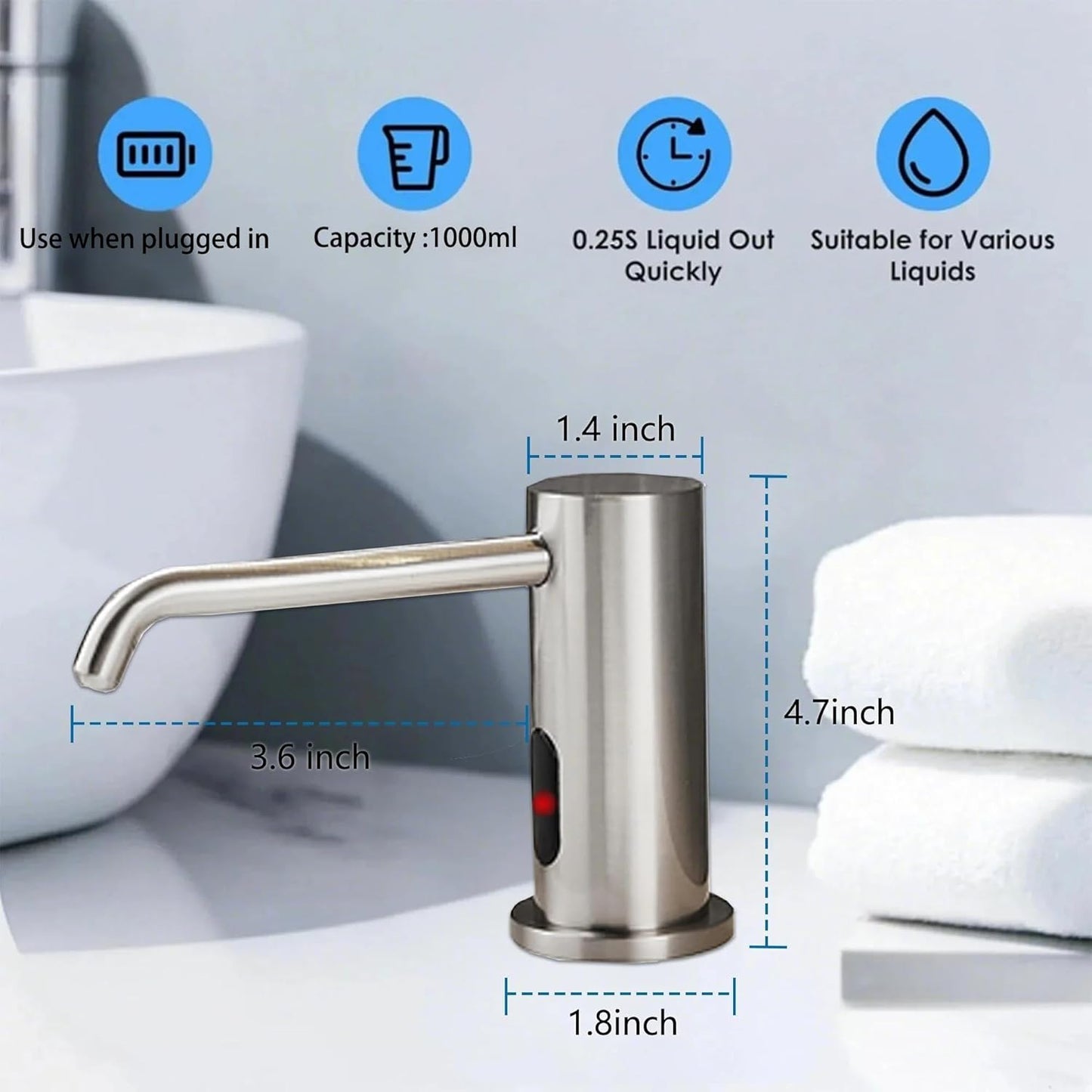 Automatic Soap Dispenser Touchless for Kitchen and Bathroom, Sink Built in Commercial Electric Soap Dispenser,Upgraded Infrared Sensors Brass Material, with Bottle and Pump 33.81oz/1000ml