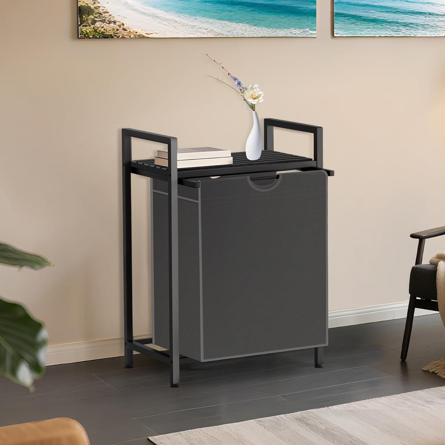 Laundry Sorter with Removable Bag, 16 Gallons Laundry Hamper with Adjustable Feet, Laundry Basket for Laundry Room, Bathroom and Bedroom(Grey and Charcoal Black)