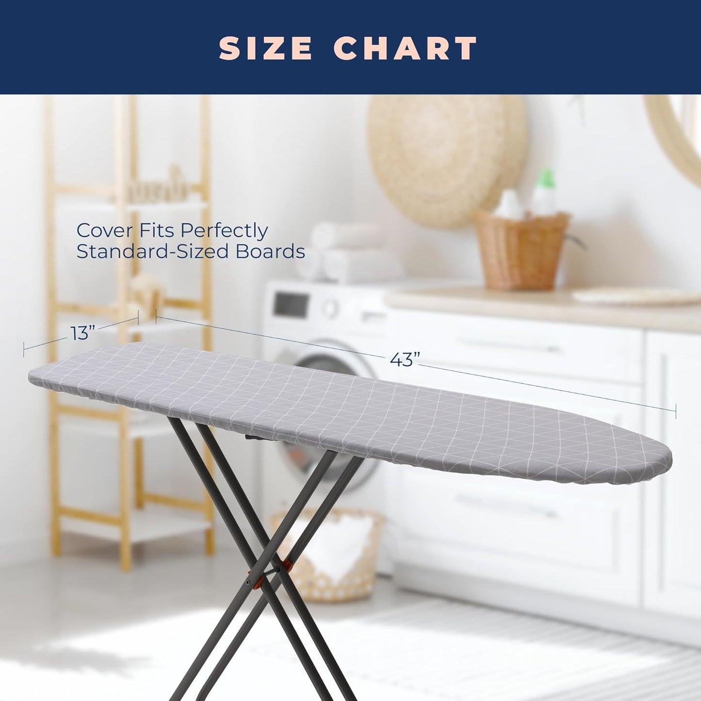 Happhom 13 x 43 Ironing Board Cover and Pad Extra Thick Heavy Duty Padded with Extra White Superior Felt Scorch and Stain Resistant with Elasticized Edges, Compatible with 12"-14" Wide 42"-44" Length
