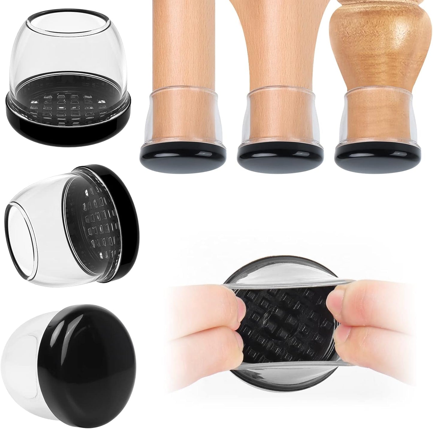 Ezprotekt 8 Pcs Large Clear Chair Leg Sliders for Carpet, Round Chair Glides for Rug, Teflon Furniture Pad Bar Stool Leg Protectors Caps - for Table, Couch, Desk Legs (XL Fit: 1-2/5" to 1-13/20")