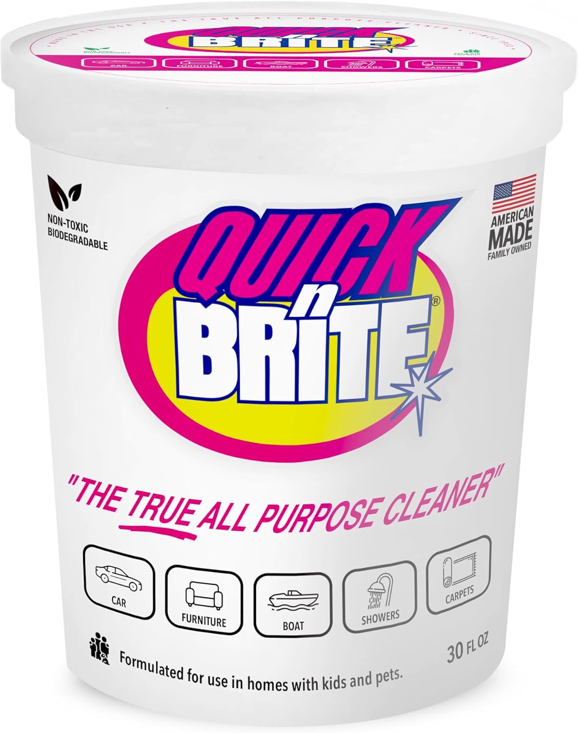 Quick 'n Brite All Purpose Cleaning Paste – Kid & Pet Safe, Powerful Multi-Surface Cleaner for Kitchens, Carpets, BBQ, Tubs & More – 32 oz Biodegradable