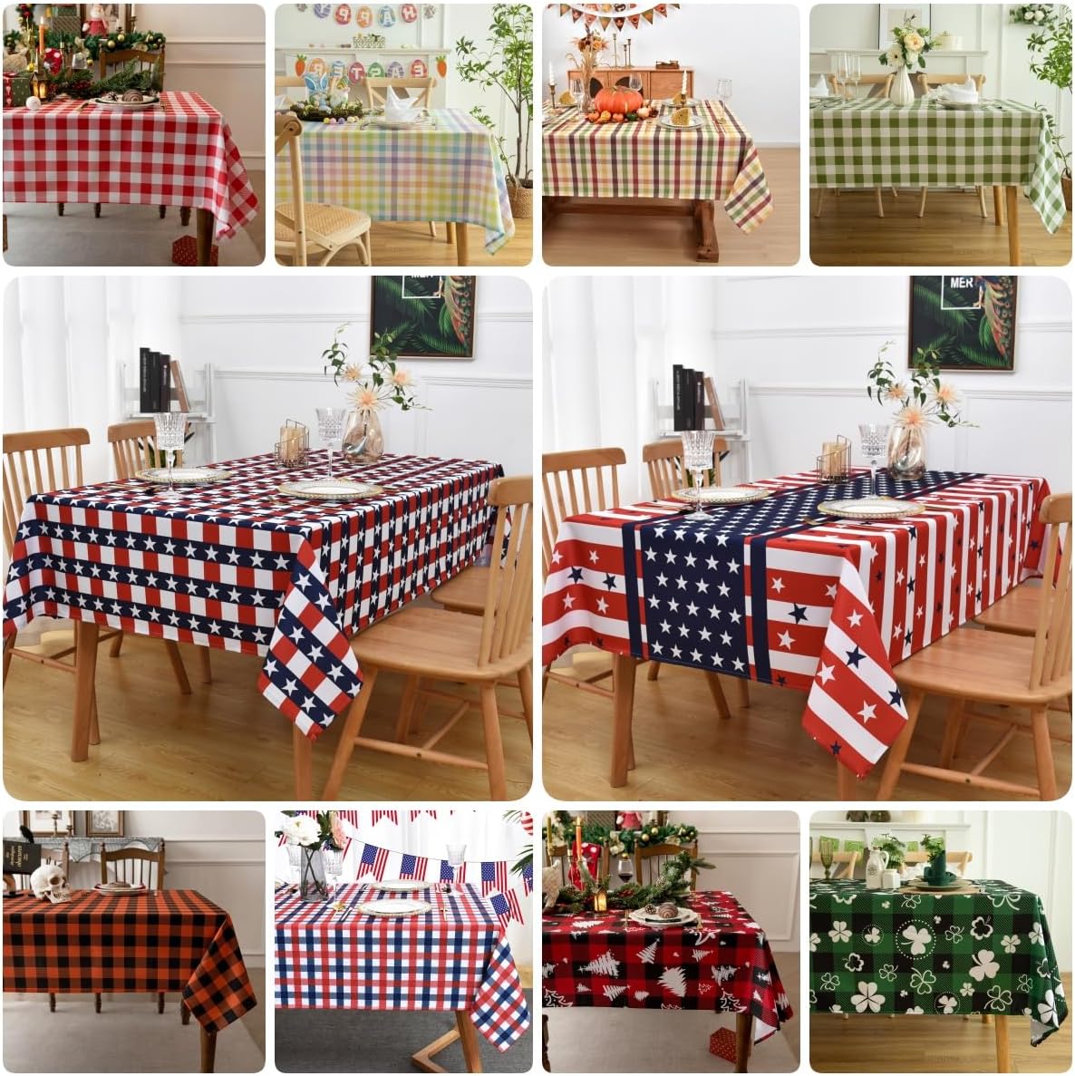 Waterproof Plaid Tablecloth Fabric - Square 58x58 Inch Classic Gingham Checker Thanksgiving Table Cloth for Indoor/Outdoor Use - Fall Tabletop Cover Perfect for Picnics, BBQs, Halloween