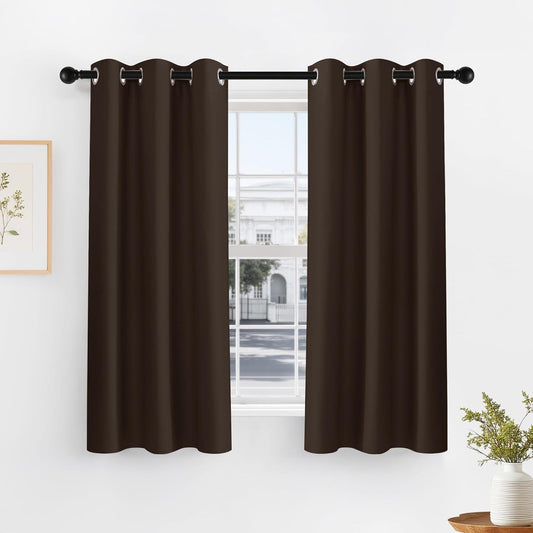 PONY DANCE Blackout Curtain Panels - Thermal Insulated Room Darkening Drapes Energy Saving Window Treatments Draperies for Small Window, 42 by 45 inches, Chocolate Brown, 2 PCs