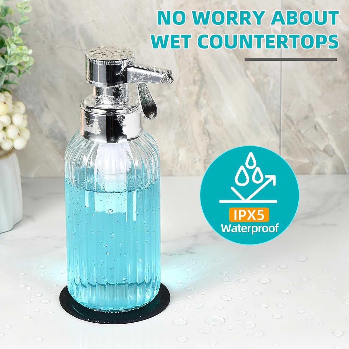 Automatic Foaming Soap Dispenser, 17oz Clear Glass Hand Soap Dispenser with ABS Touch Sensor Pump Battery Operated, Dish/Hand Soap Refillable for Bathroom Kitchen (Silver)