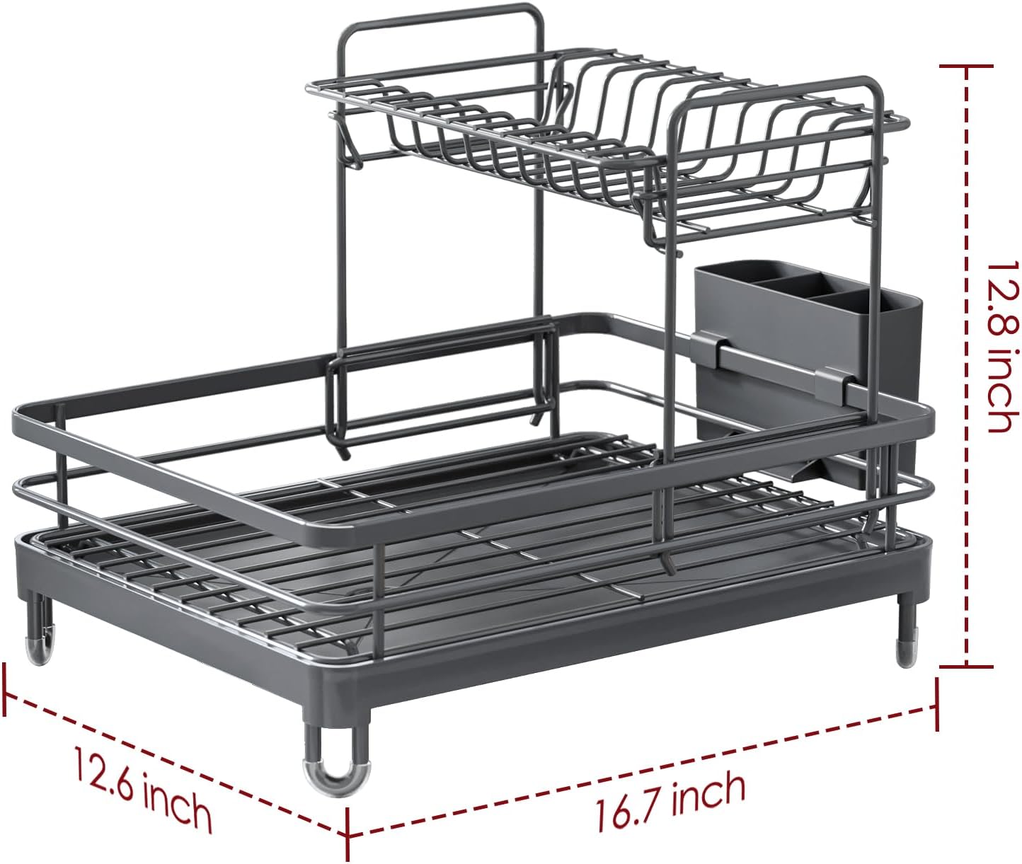 Dish Drying Rack - X-Large Stainless Steel Dish Rack for Kitchen Counter, 2-Tier Kitchen Organizers and Storage for Dishes, Bowls, Cutlery, Gray
