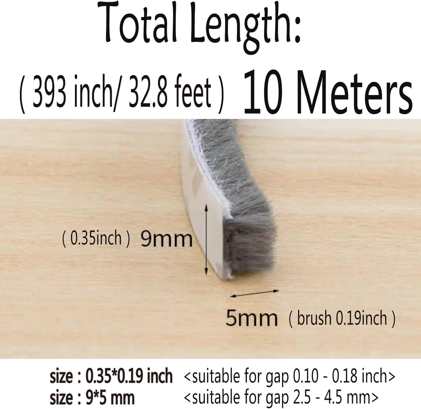 Weather Stripping Brush for Sliding Windows/Doors Frame Side,Pile Self Adhesive Weatherstrip Seal Strip Sealer Draft Stoppers (33ft x11/32 Backing x 3/16 Brush inch, Grey)