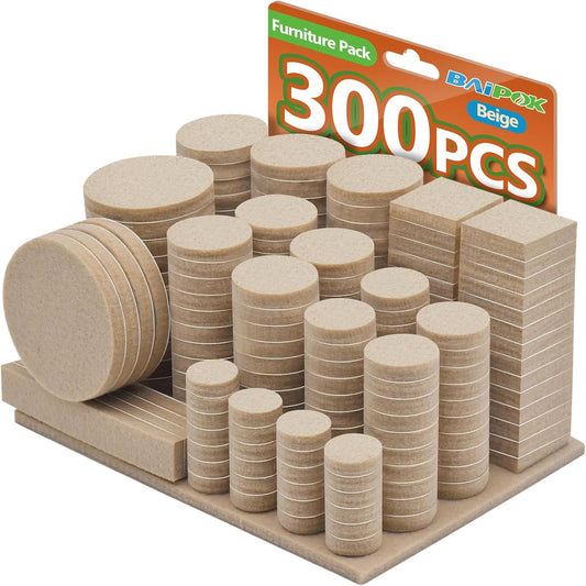 Furniture Pads 300 Pack Premium Furniture Felt Pads (Beige), Huge Quantity Self Adhesive Anti Scratch Floor Protector for Furniture Legs Hardwood with 60 Cabinet Door Bumpers