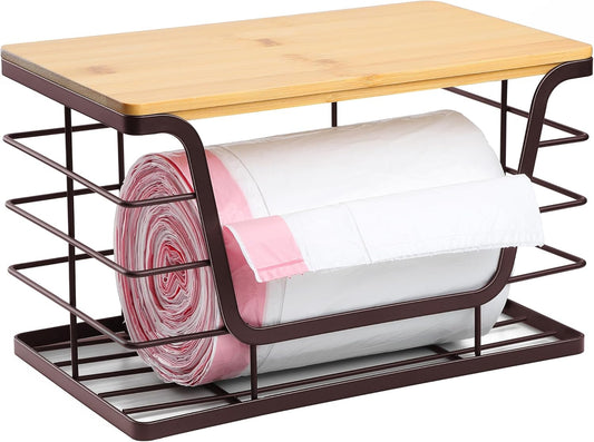 ALOCEO Extra Large Trash Bag Dispenser Under Sink, Stainless Steel Stackable Storage for Kitchen Pantry Organizers and Storage, Brown