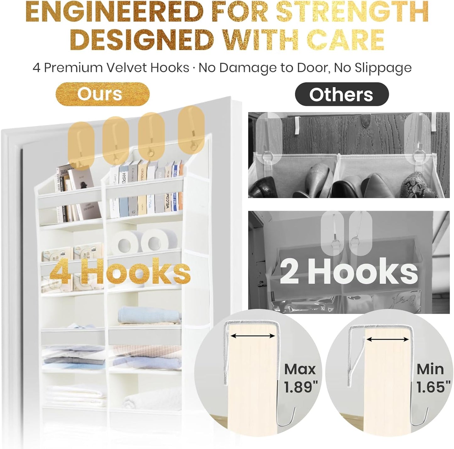 HOMELUX THEORY Heavy Duty Over the Door Organizer - Extra Wide Closet Organizers And Storage, Hanging Storage Door for Bedroom & Baby Nursery, 1PC Dark Gray