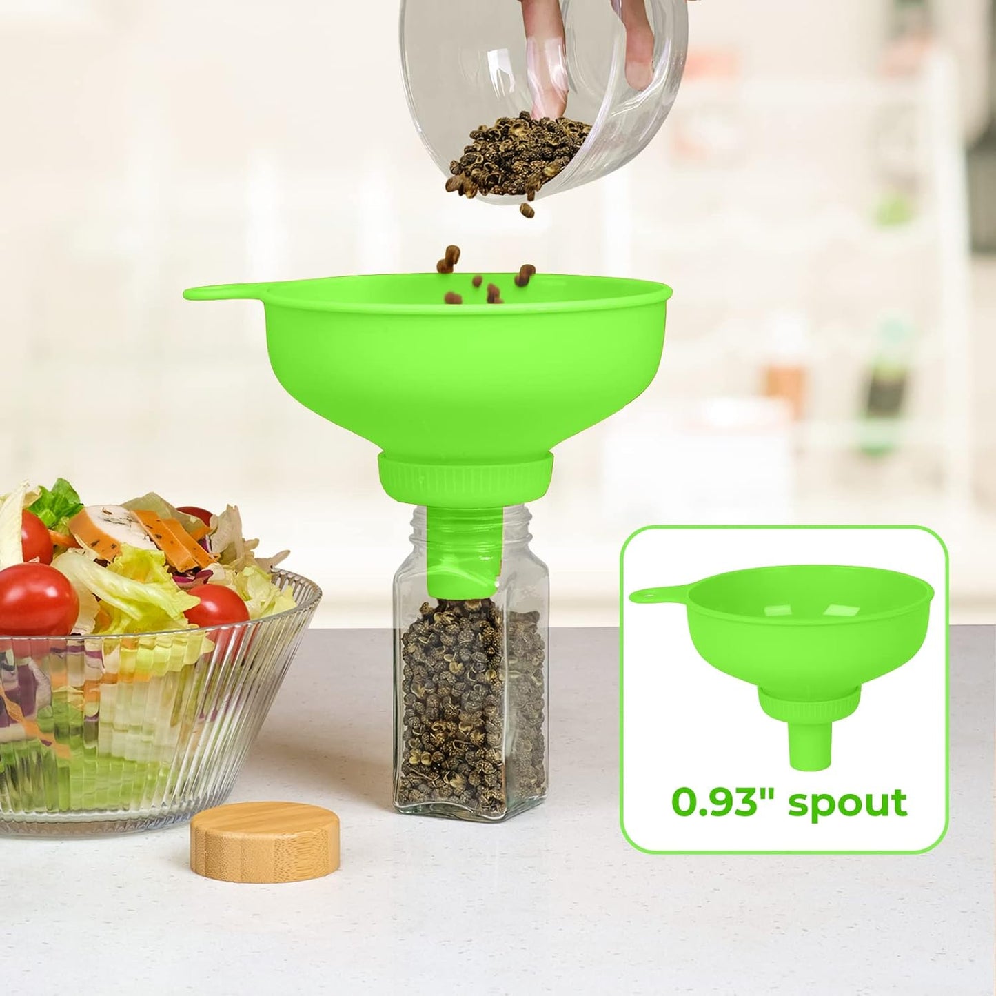Wide Mouth Kitchen Funnel, Food Grade Plastic Cooking Canning Funnel with 4 Sizes Spouts for Filling Wide and Regular Mason Jars, Spray Dropper Oil Bottle Jug Spices Shampoo Sauce