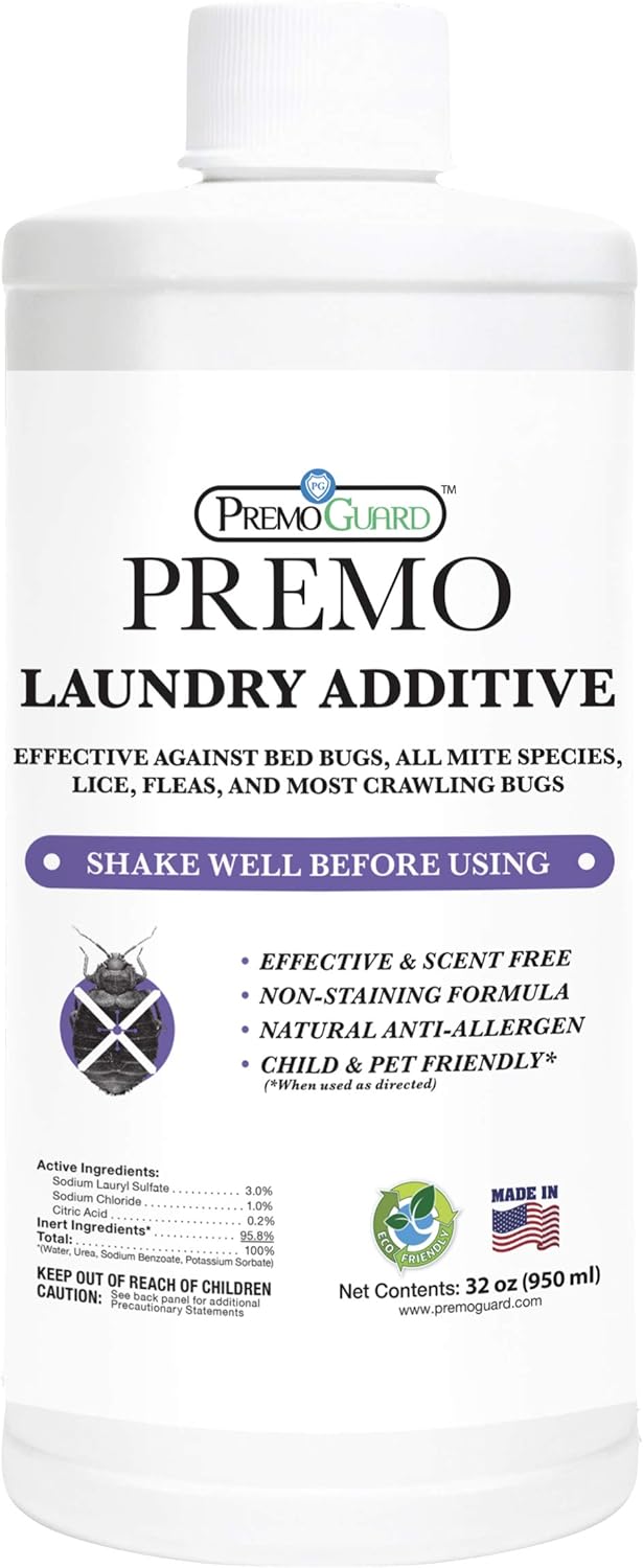 Bed Bug & Mite Laundry Detergent Additive by Premo Guard – 32 oz – Child & Pet Friendly – Stain & Odor Free – Best Natural Non-Toxin Treatment