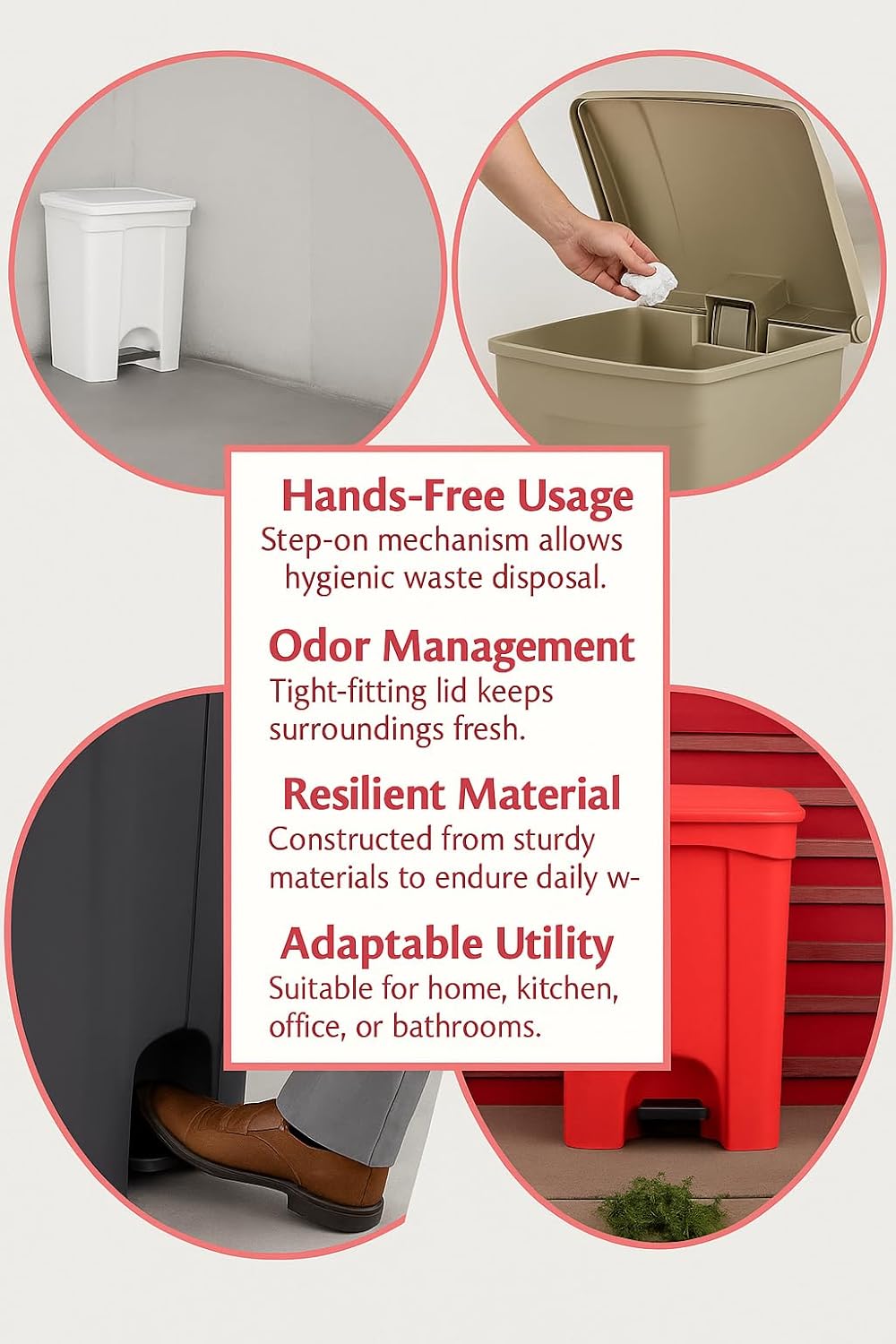 PRO&Family Step-On Trash Can with Lid, Plastic Waste Bin, Foot Pedal Operation (Biege, 4 Gallon)