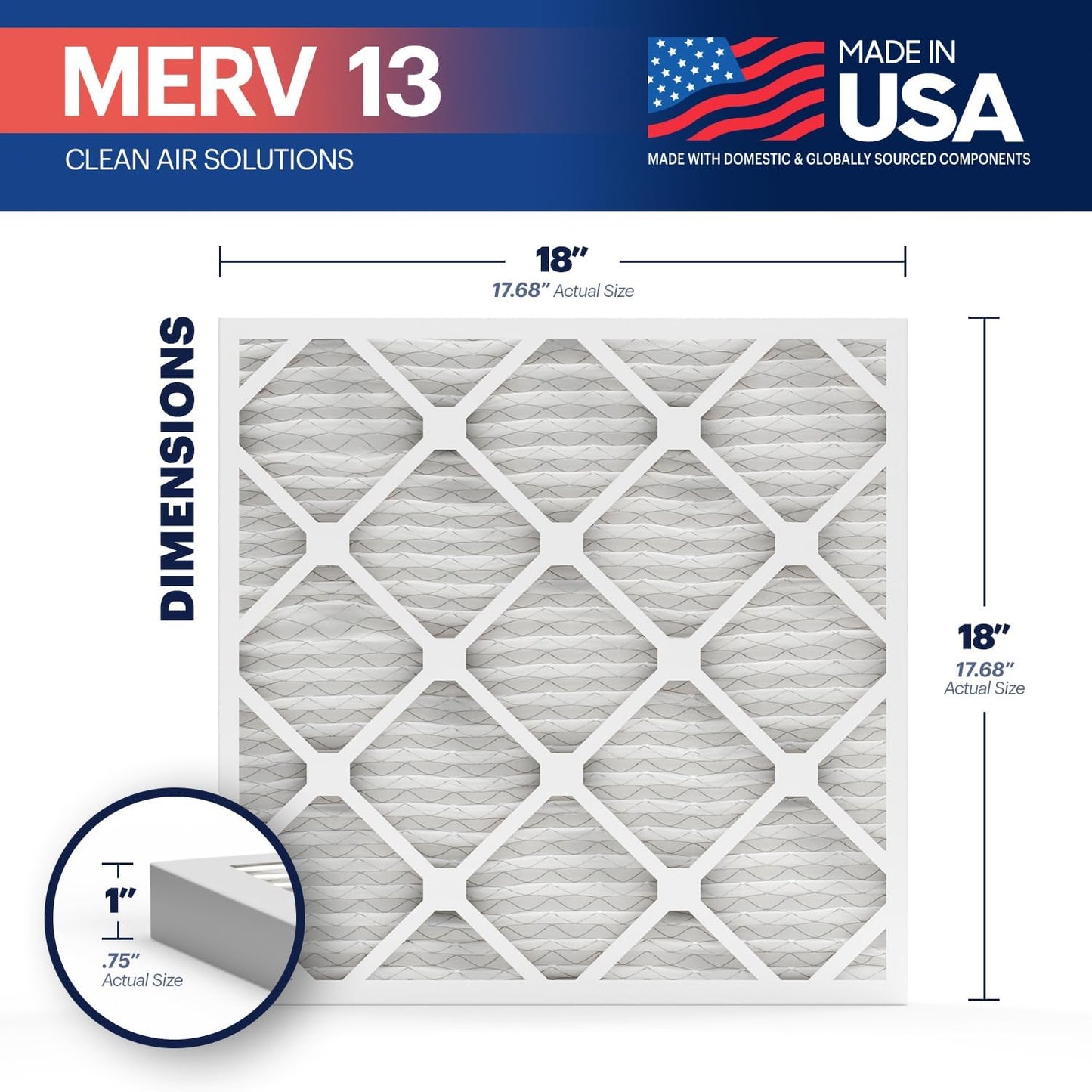 BNX TruFilter 18x18x1 Air Filter MERV 13 (4-Pack) - MADE IN USA - Electrostatic Pleated Air Conditioner HVAC AC Furnace Filters for Allergies, Pollen, Mold, Bacteria, Smoke, Allergen, MPR 1900 FPR 10