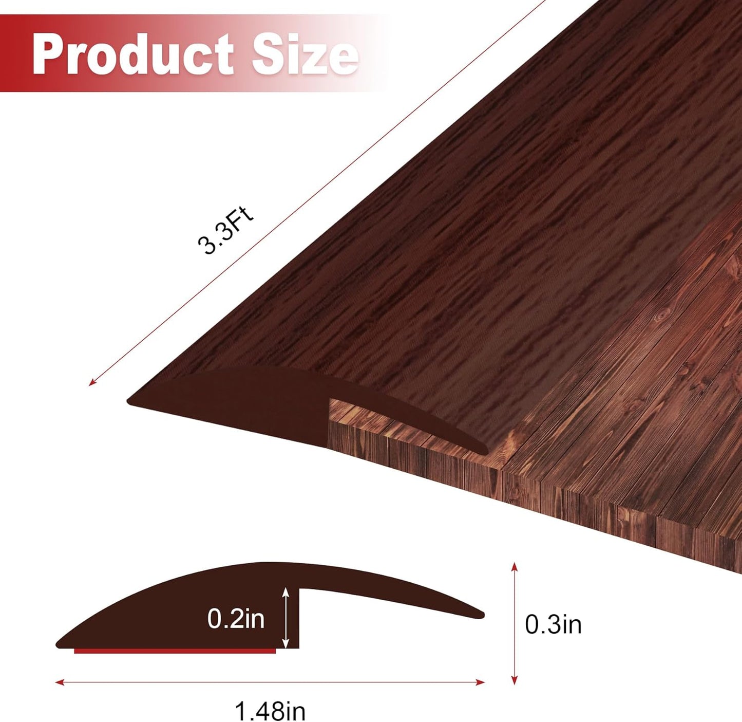 3.3Ft Carpet Floor Transition Strip, Self Adhesive Floor Edging Trim Strip for Doorway, PVC Floor Divider Threshold Cover Suitable for Threshold Height Less Than 5 mm - Red Wine