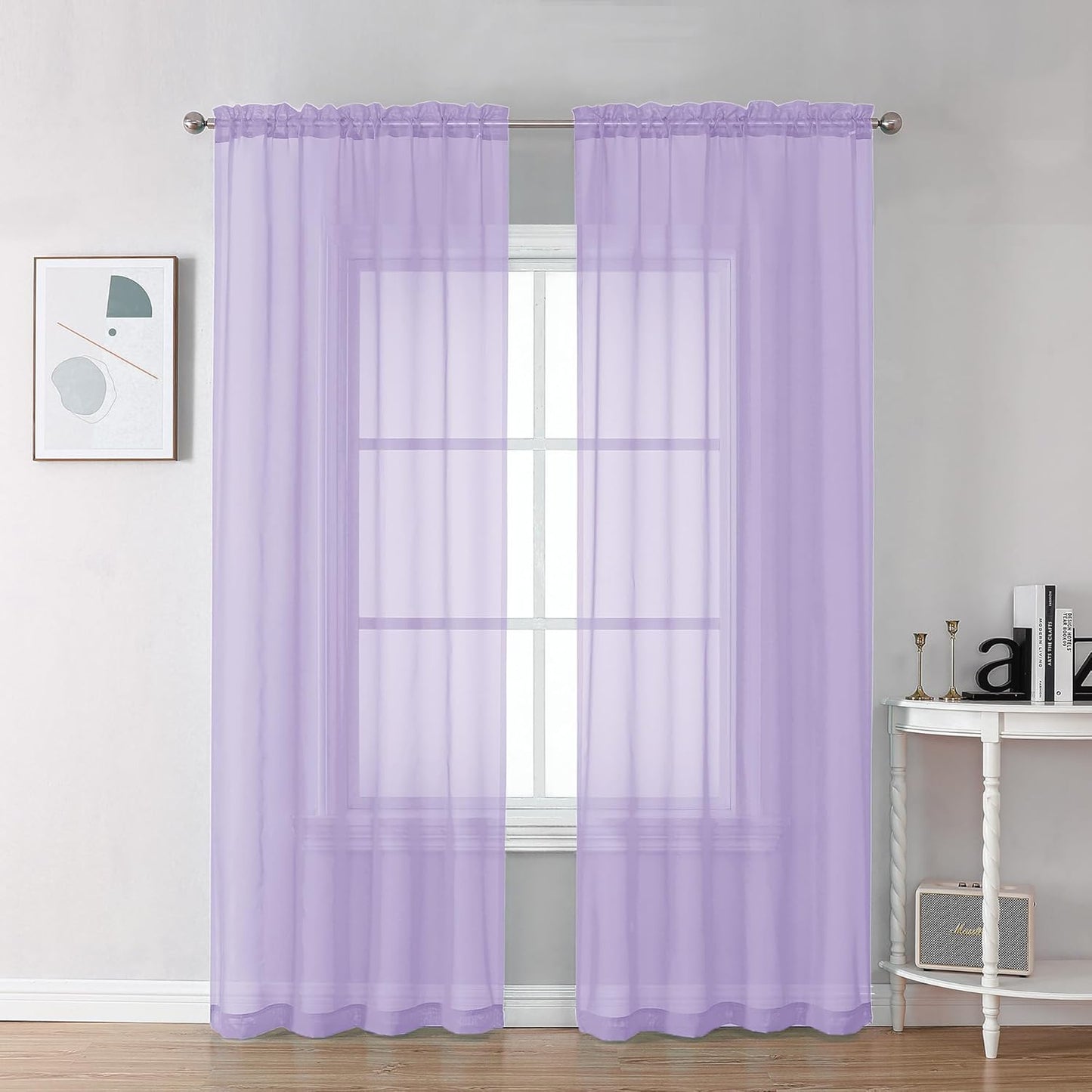 Chyhomenyc Lilac Sheer Curtains 72 Inch Length 2 Panels, Light Filtering Soft Airy Rod Pocket Voile Window Curtain Drapes for French Door Bedroom Living Room, Each 42Wx72L Inches