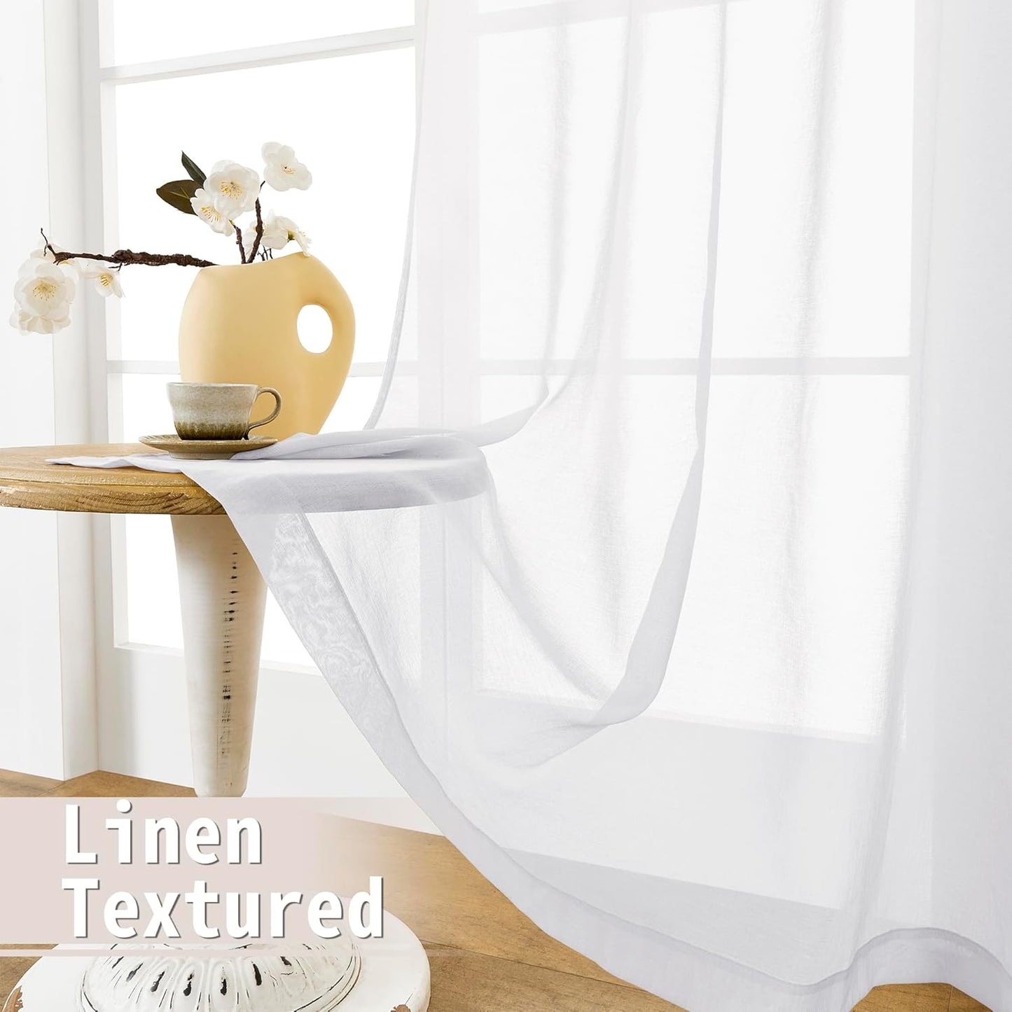 Tollpiz Sheer Door Curtain Closet Linen Textured Curtains Sheer Doorway Light Filtering Voile Patio Glass Door Rod Pocket Curtain French Door, 54 x 72 inches Long, White, Set of 1 Panel