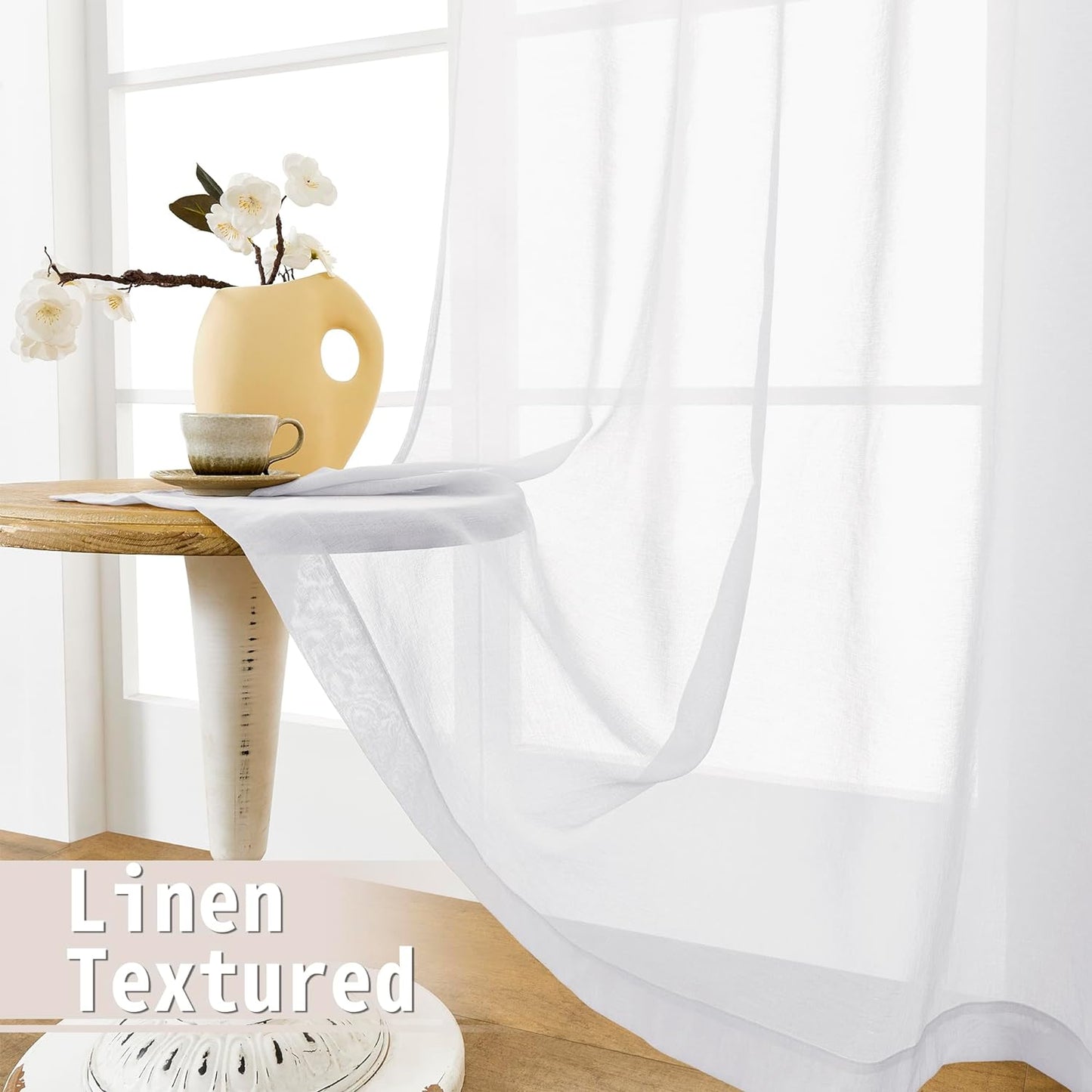 Tollpiz Sheer Door Curtains Closet Linen Textured Curtain Sheers Doorway Light Filtering Voile French Door Rod Pocket Curtains Patio Glass Door, 54 x 63 inches Long, White, Set of 1 Panel